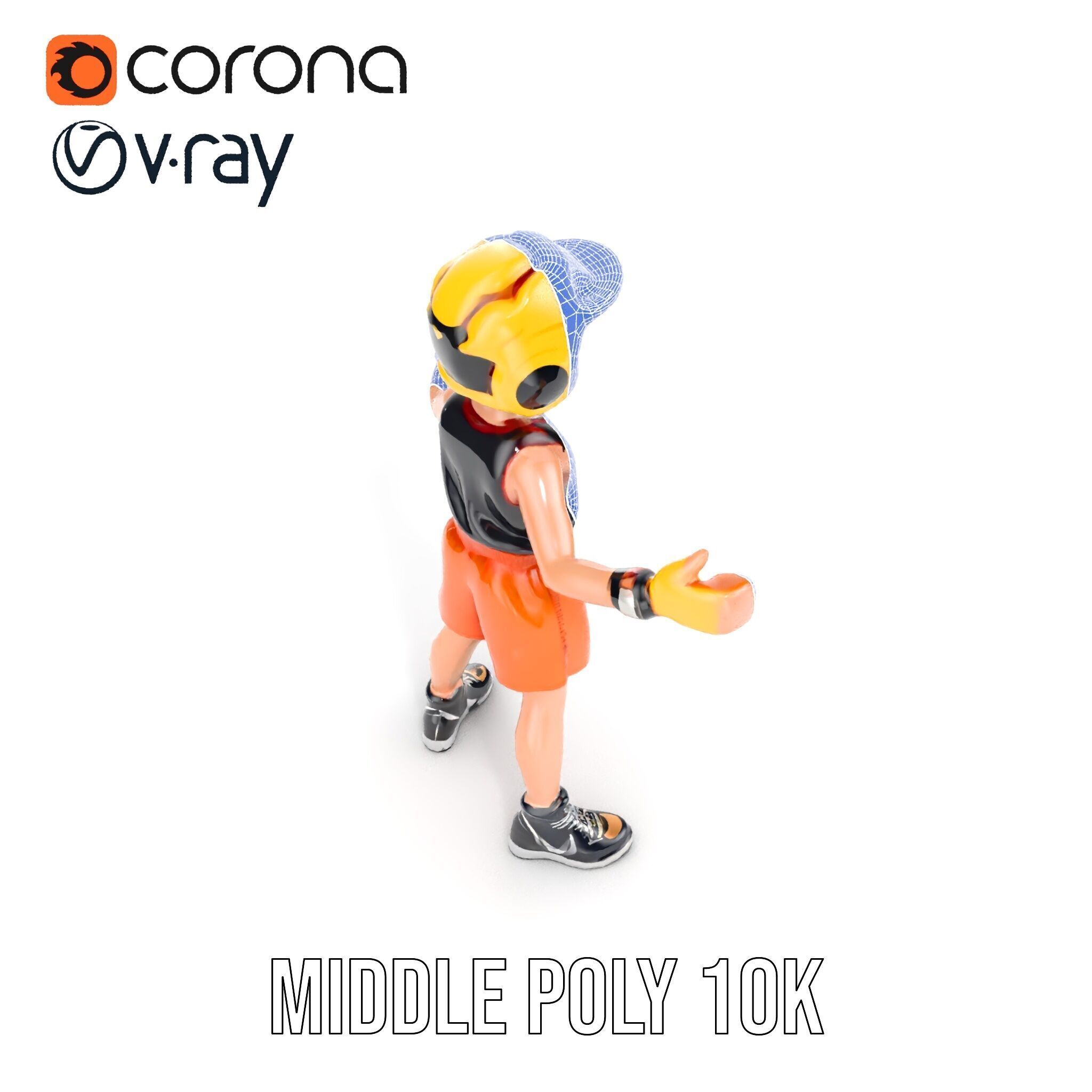 Rigged and Animated Youth Character in Sports Gear with Helmet Low-poly 3D model_37