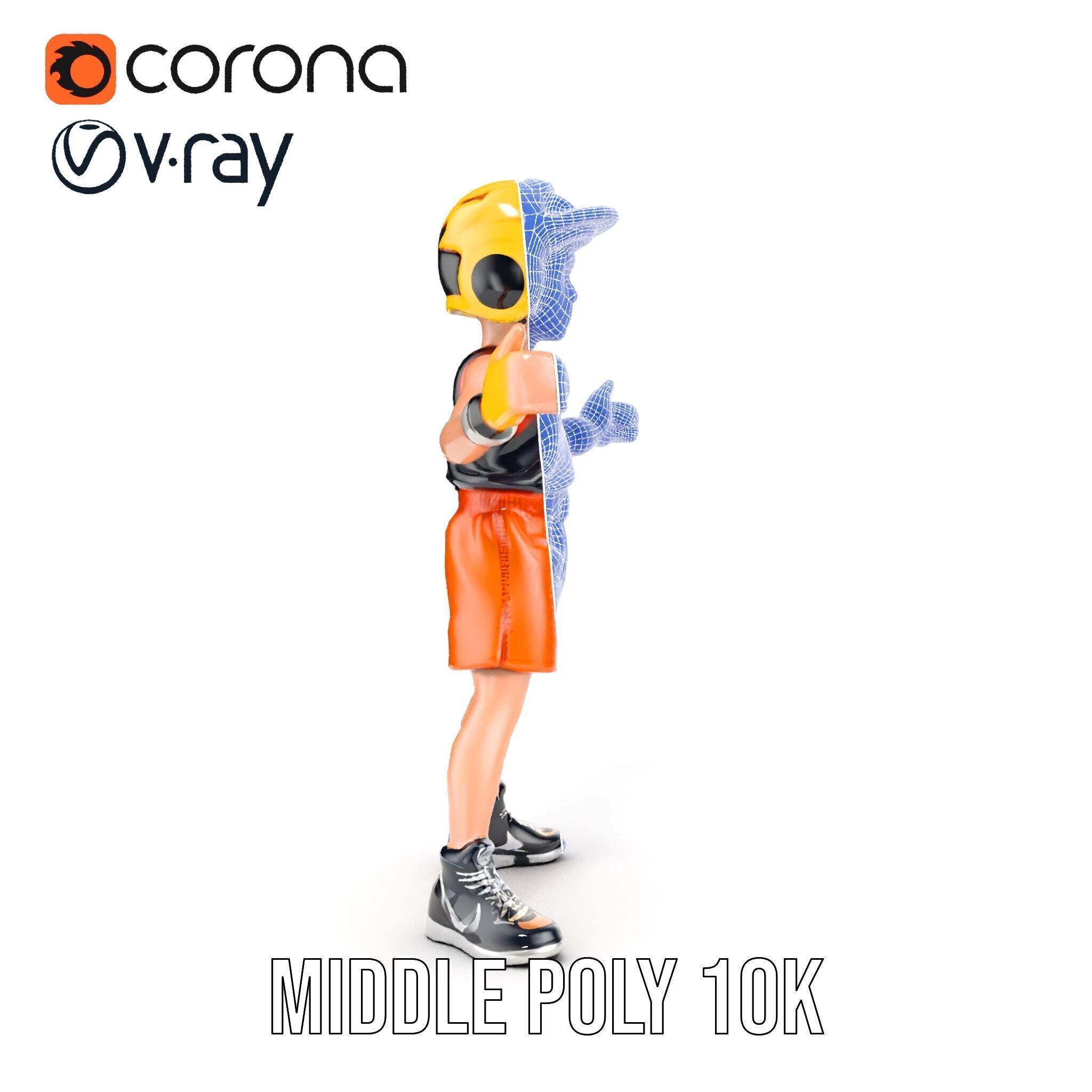 Rigged and Animated Youth Character in Sports Gear with Helmet Low-poly 3D model_34