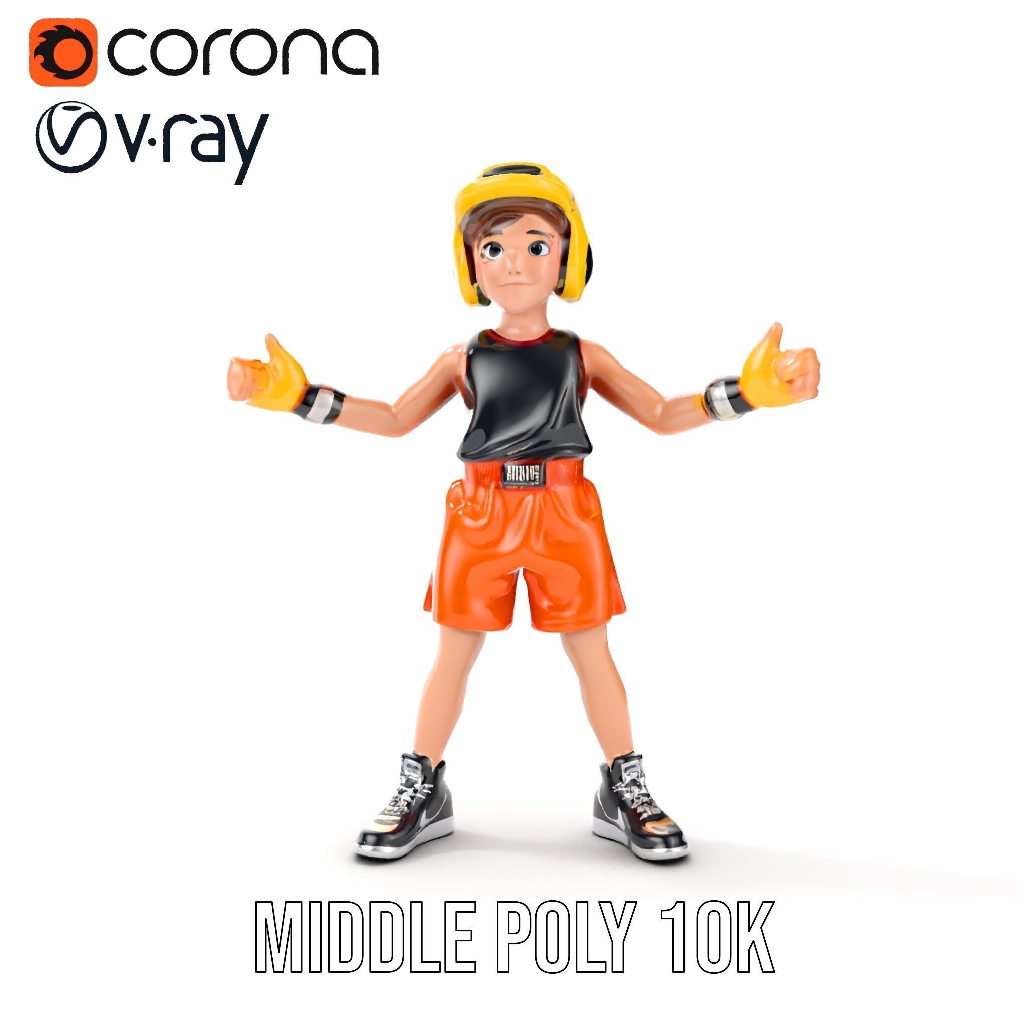 Rigged and Animated Youth Character in Sports Gear with Helmet Low-poly 3D model_13