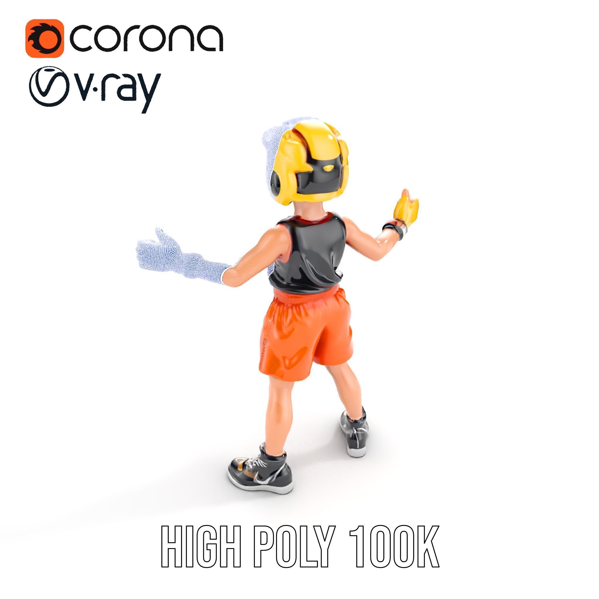 Rigged and Animated Youth Character in Sports Gear with Helmet Low-poly 3D model_36