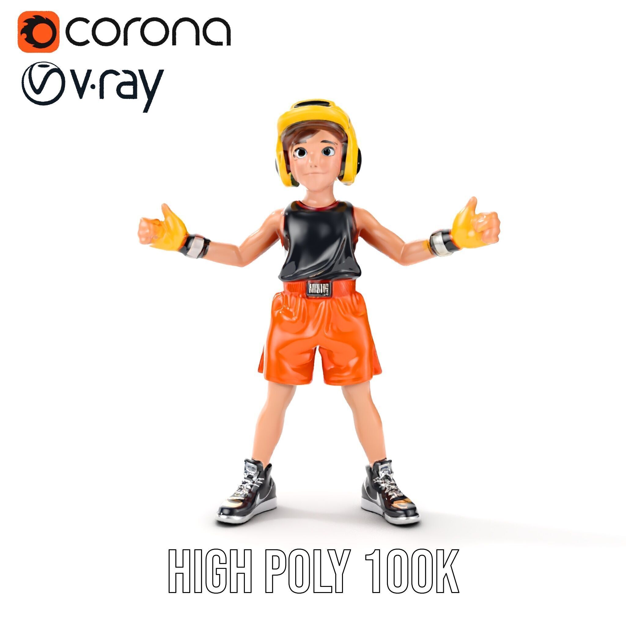Rigged and Animated Youth Character in Sports Gear with Helmet Low-poly 3D model_23