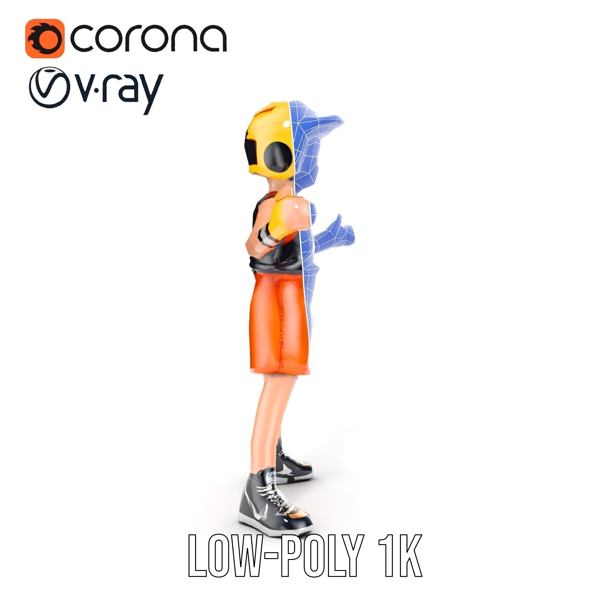 Rigged and Animated Youth Character in Sports Gear with Helmet Low-poly 3D model_33