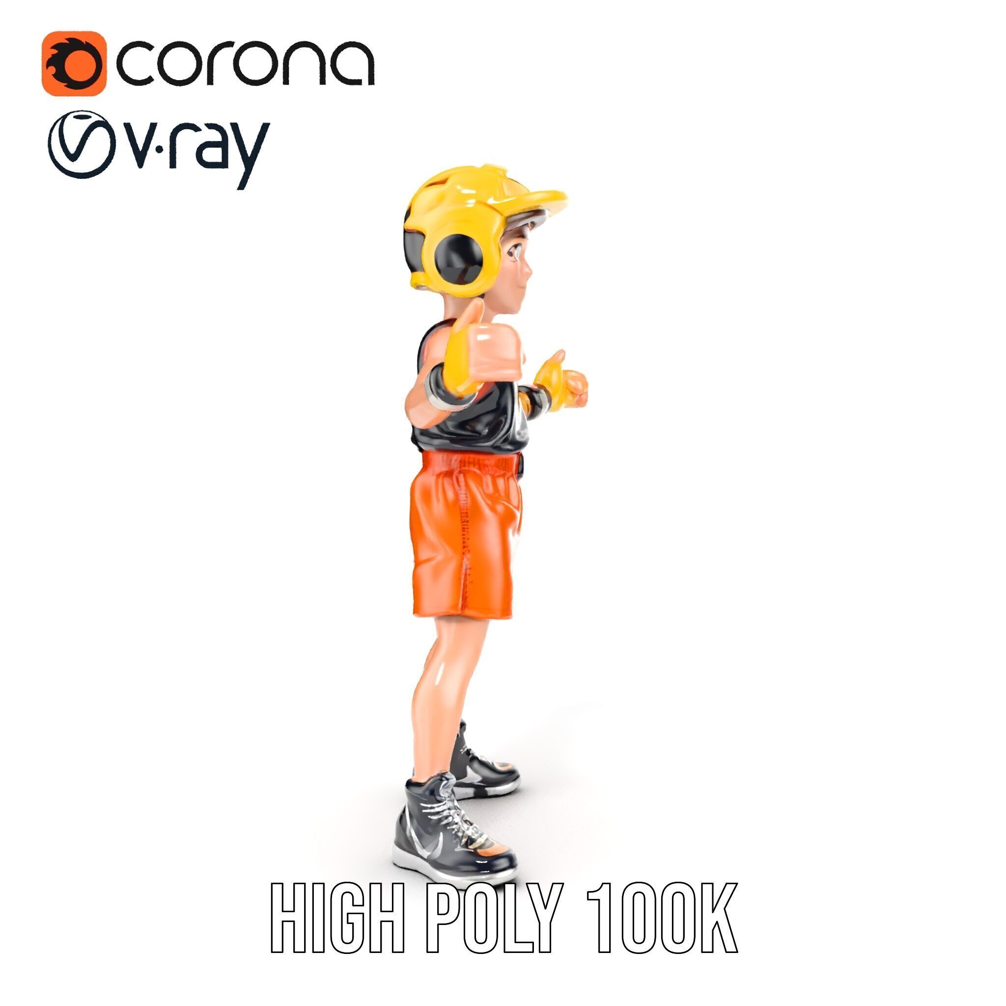 Rigged and Animated Youth Character in Sports Gear with Helmet Low-poly 3D model_28