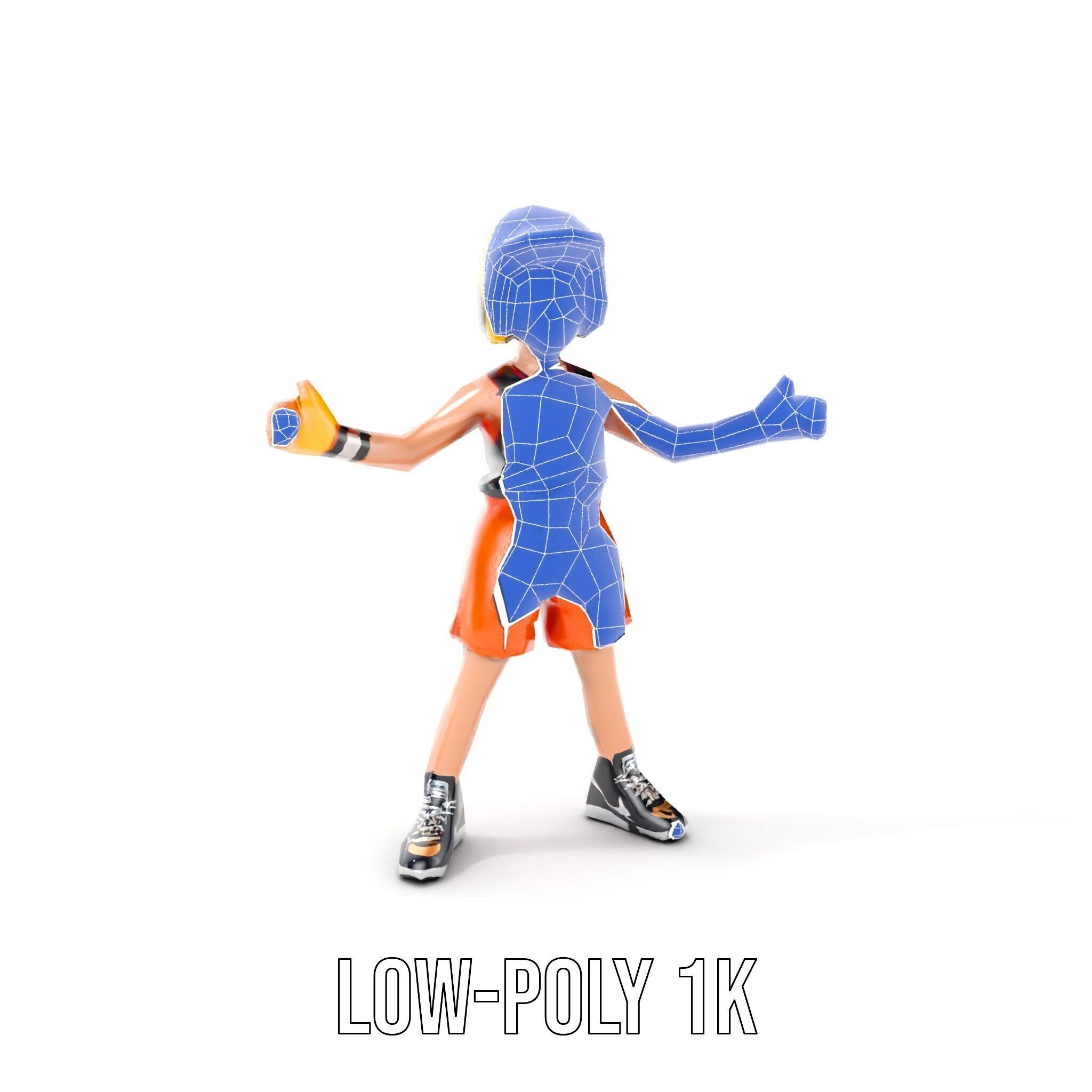 Rigged and Animated Youth Character in Sports Gear with Helmet Low-poly 3D model_11