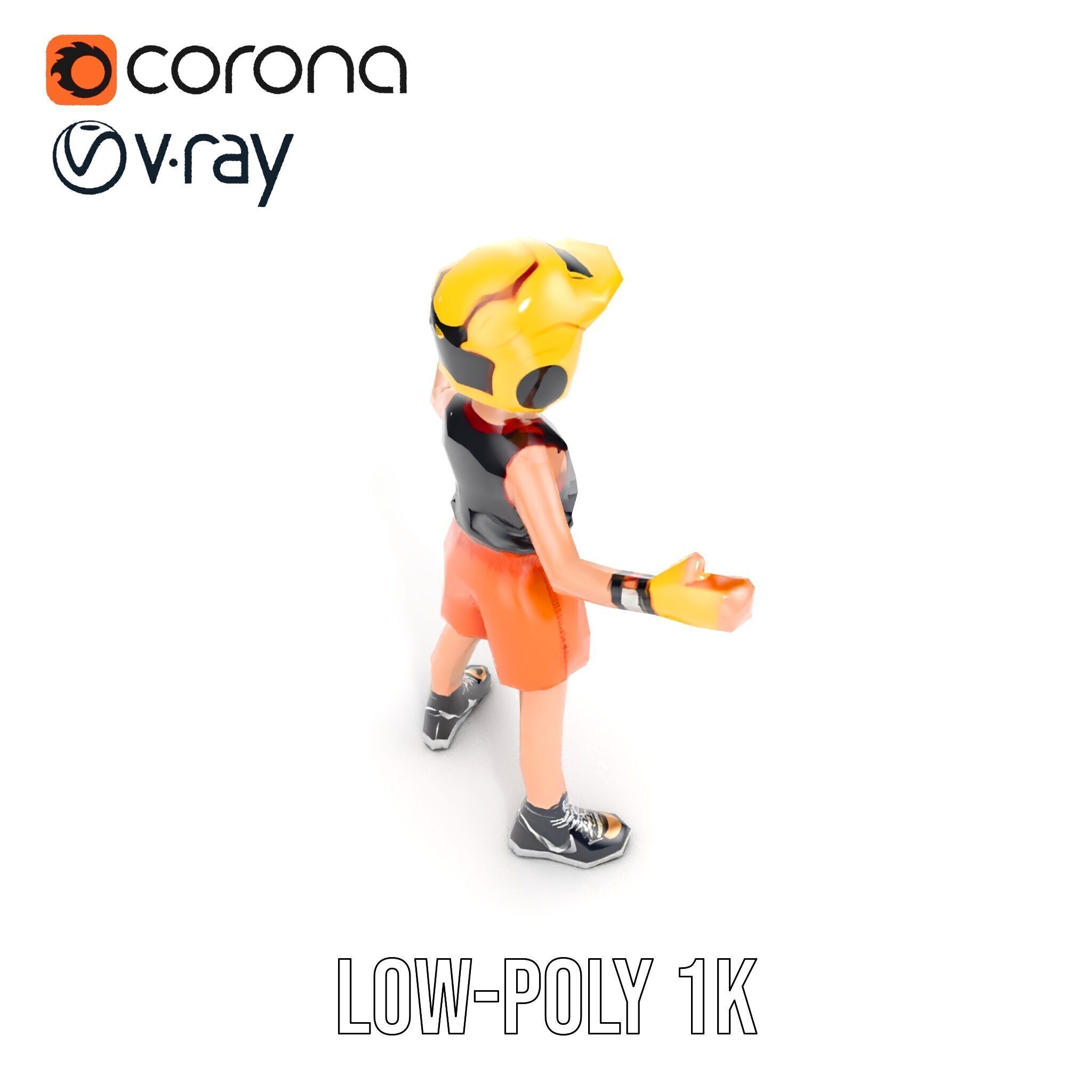 Rigged and Animated Youth Character in Sports Gear with Helmet Low-poly 3D model_14