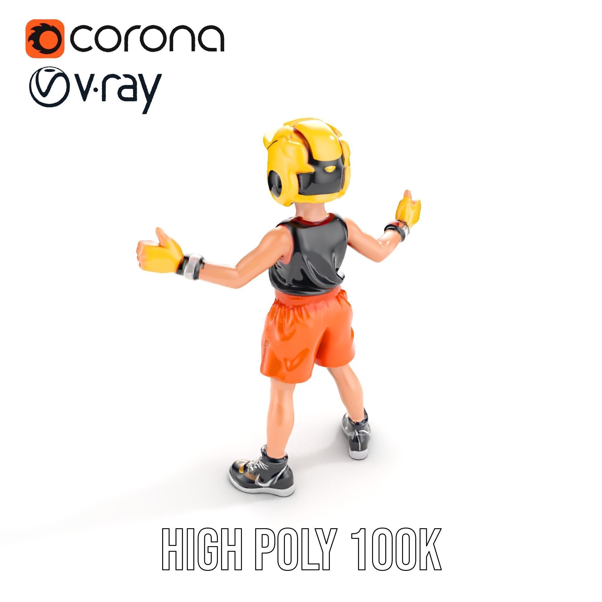 Rigged and Animated Youth Character in Sports Gear with Helmet Low-poly 3D model_20