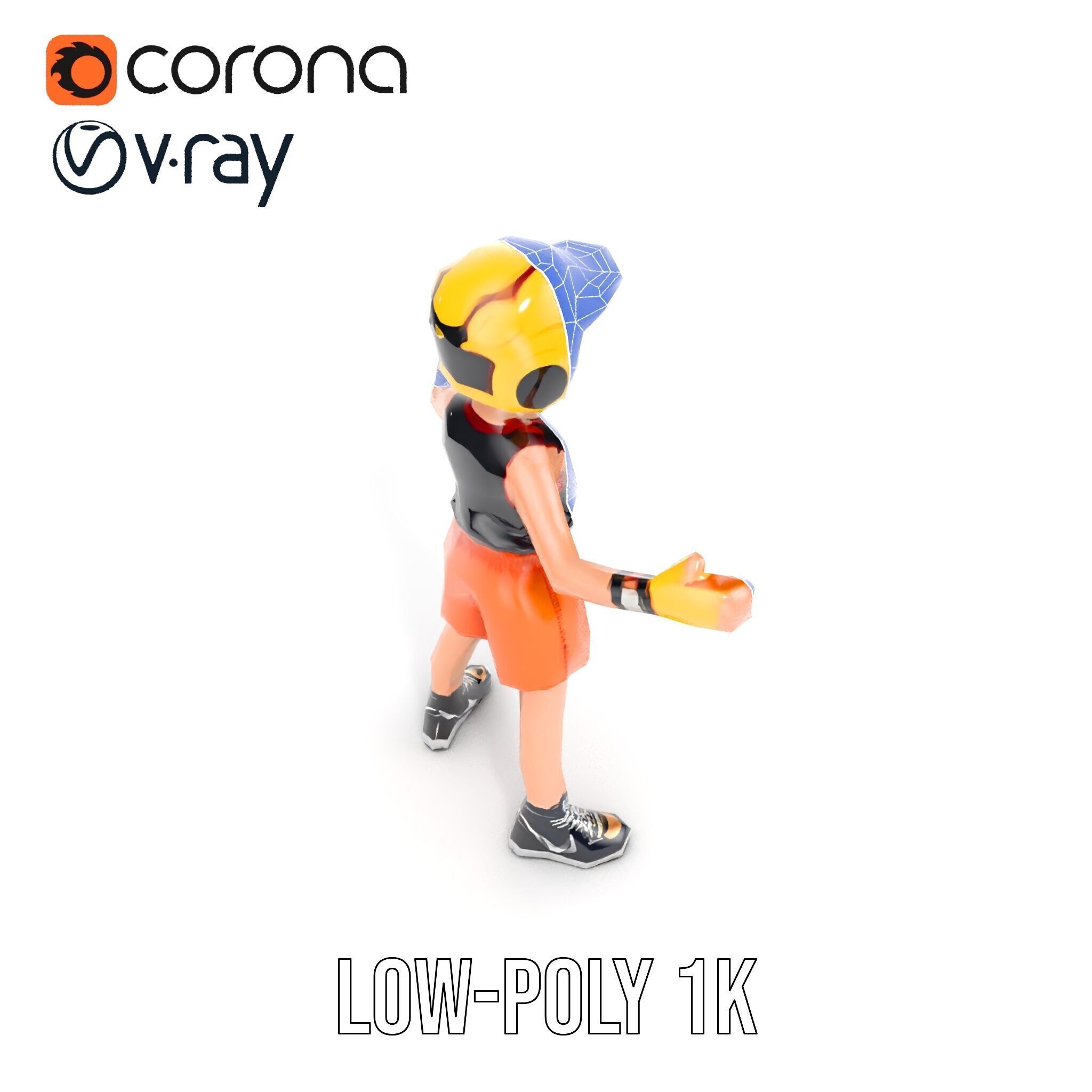 Rigged and Animated Youth Character in Sports Gear with Helmet Low-poly 3D model_19