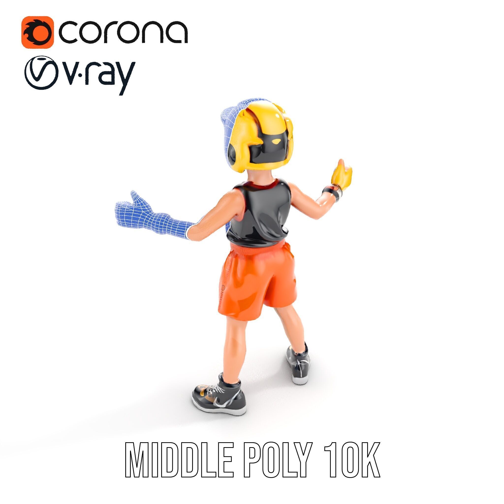 Rigged and Animated Youth Character in Sports Gear with Helmet Low-poly 3D model_29