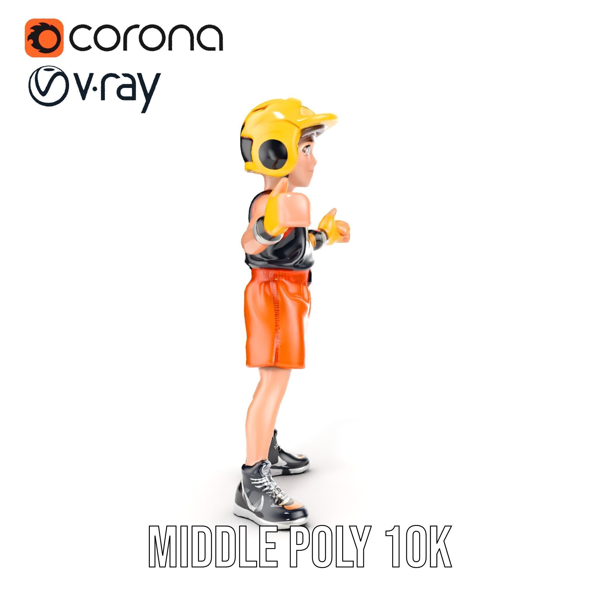Rigged and Animated Youth Character in Sports Gear with Helmet Low-poly 3D model_24