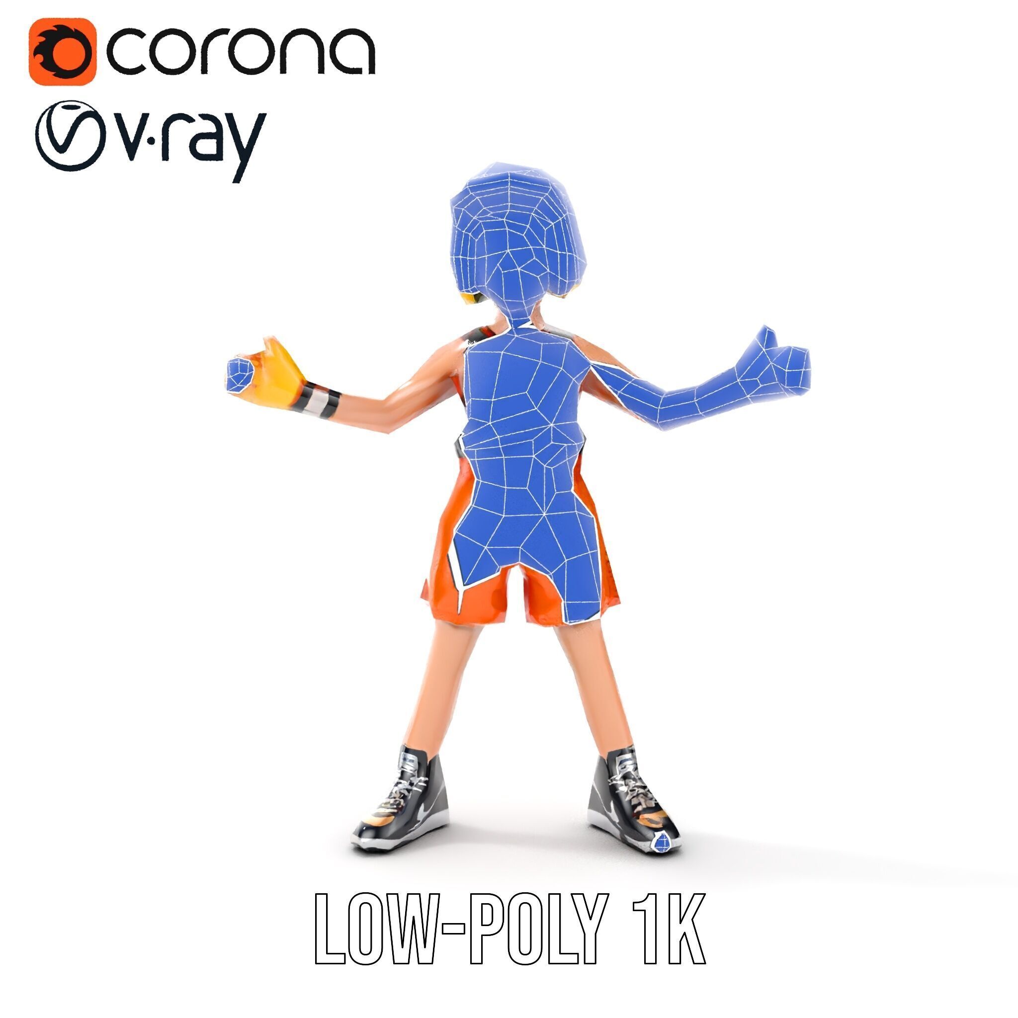 Rigged and Animated Youth Character in Sports Gear with Helmet Low-poly 3D model_17