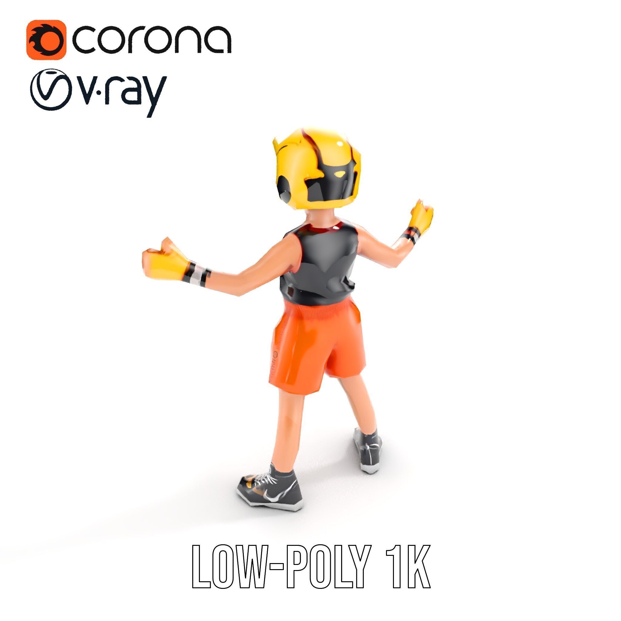 Rigged and Animated Youth Character in Sports Gear with Helmet Low-poly 3D model_22