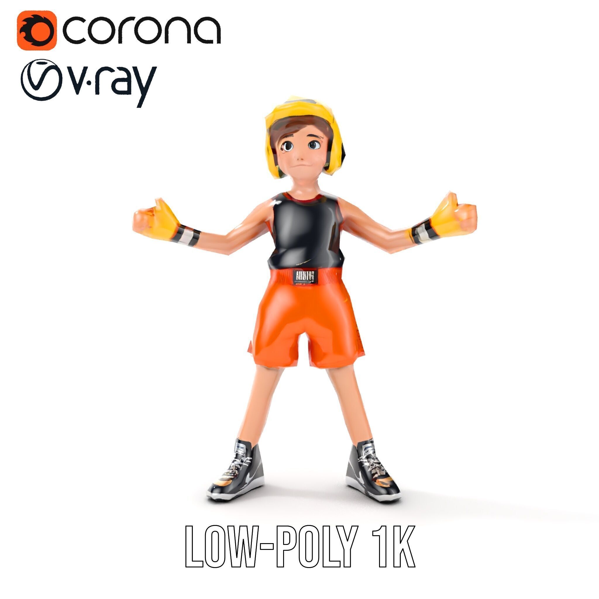 Rigged and Animated Youth Character in Sports Gear with Helmet Low-poly 3D model_8