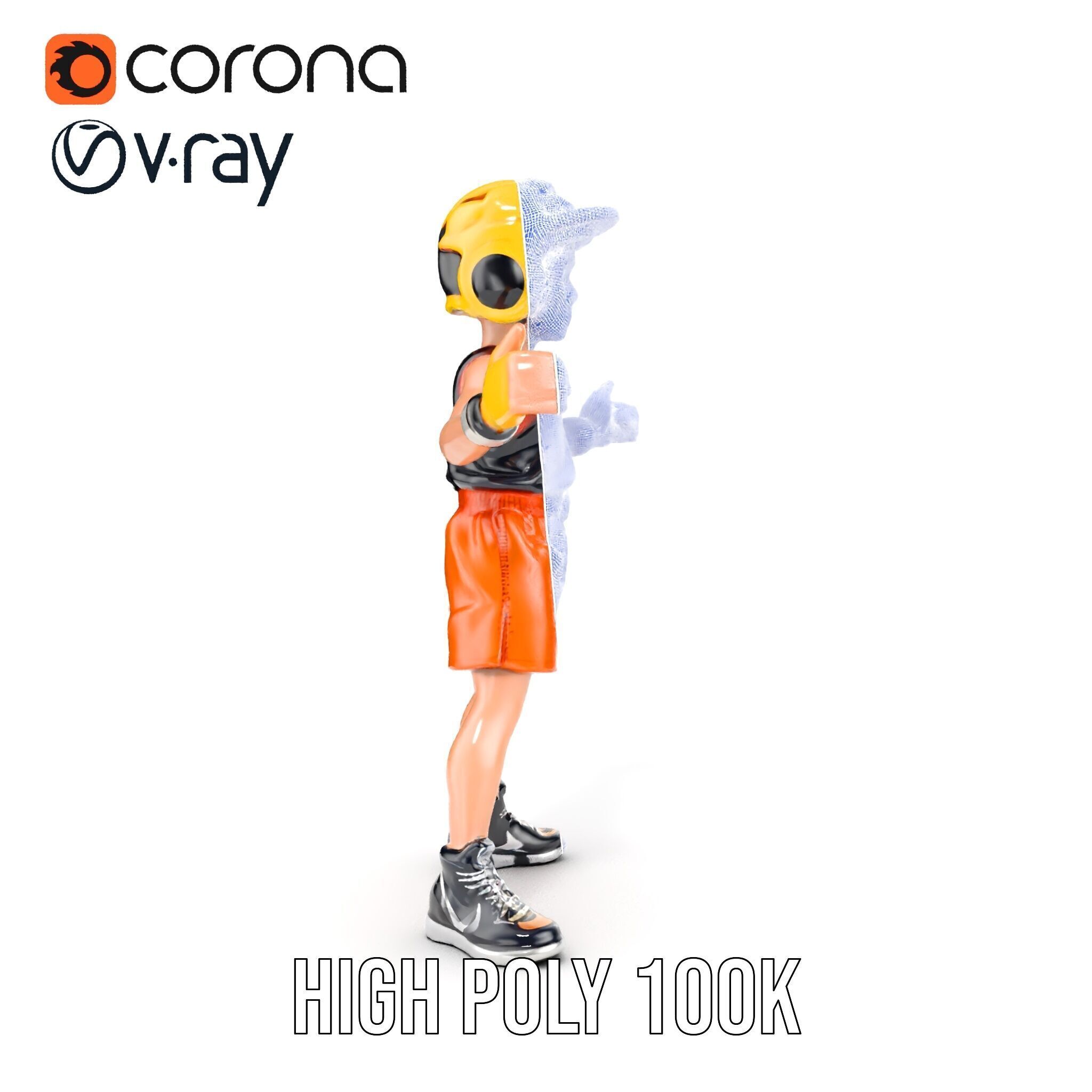 Rigged and Animated Youth Character in Sports Gear with Helmet Low-poly 3D model_41