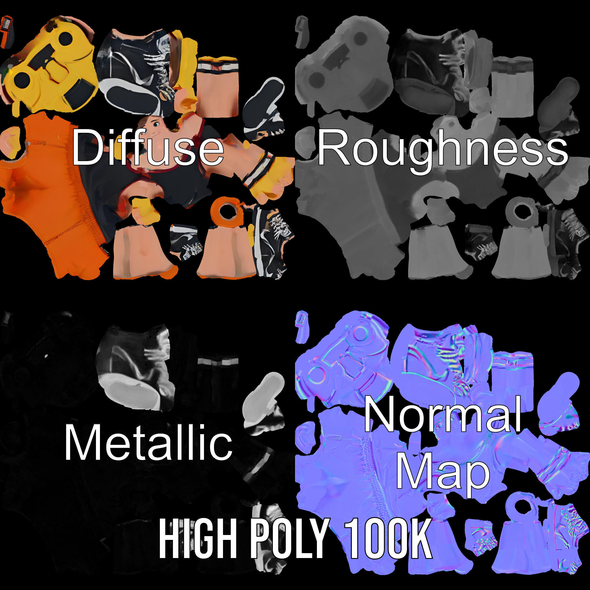 Rigged and Animated Youth Character in Sports Gear with Helmet Low-poly 3D model_4