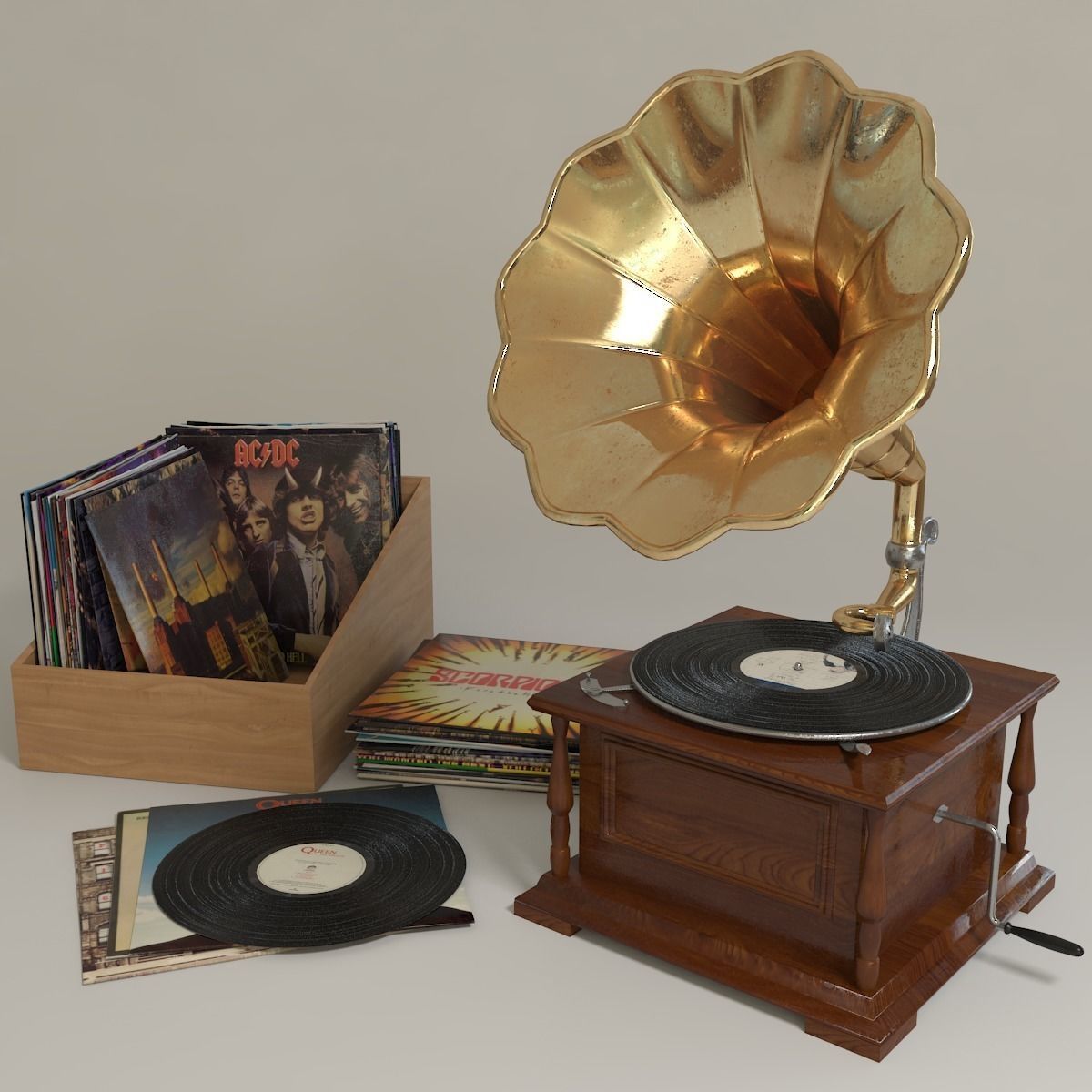 phonograph and vinyl records 3D model
