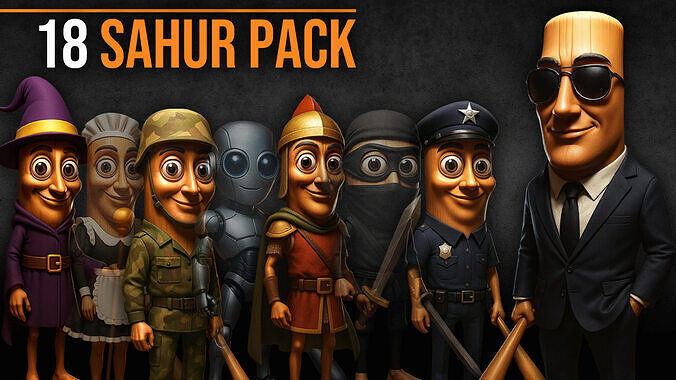 Tung Tung Sahur Packs - 18 Aseets Low-poly 3D model
