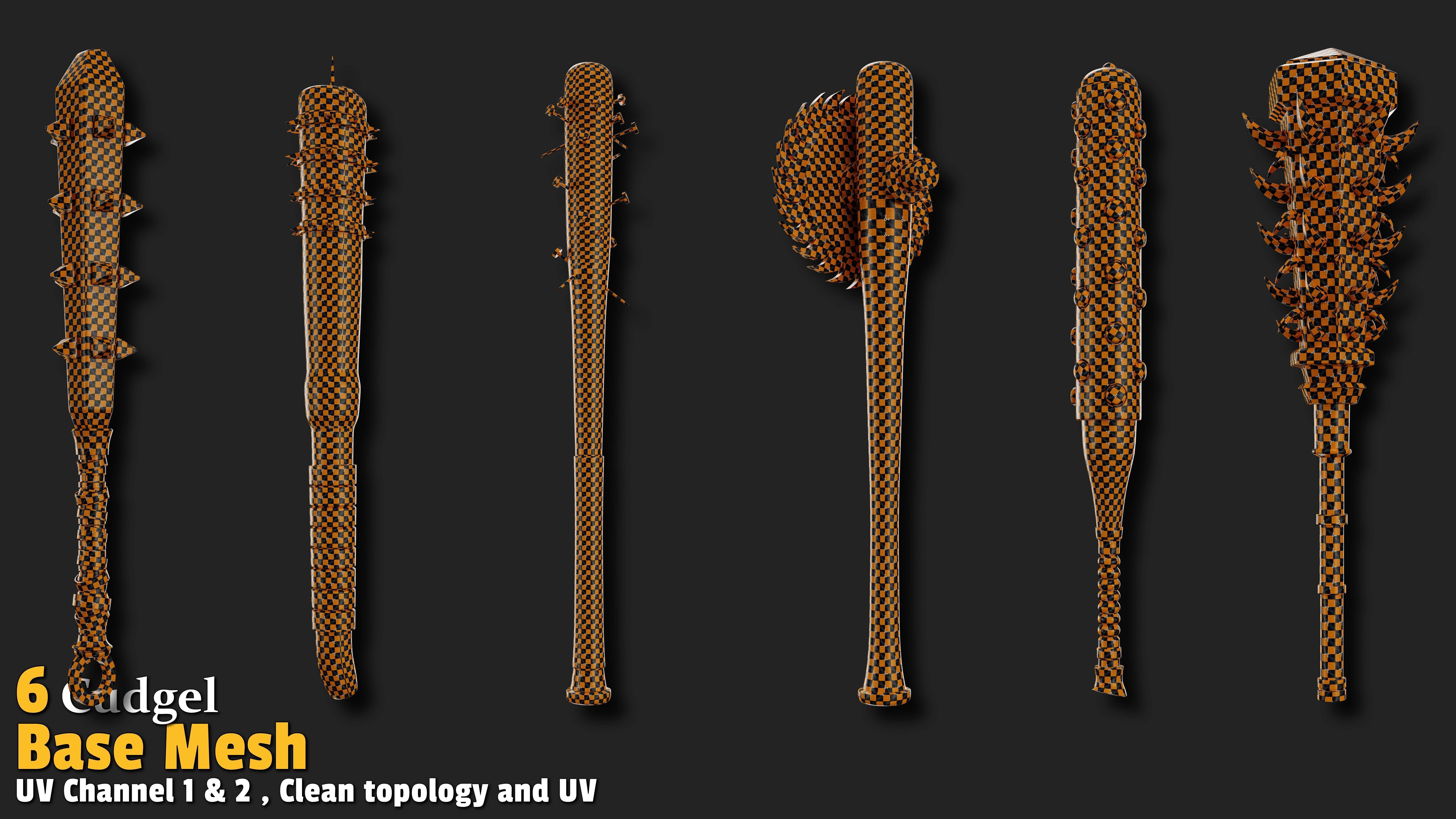 6 Medieval Cudgel Base Mesh Low-poly 3D model_4