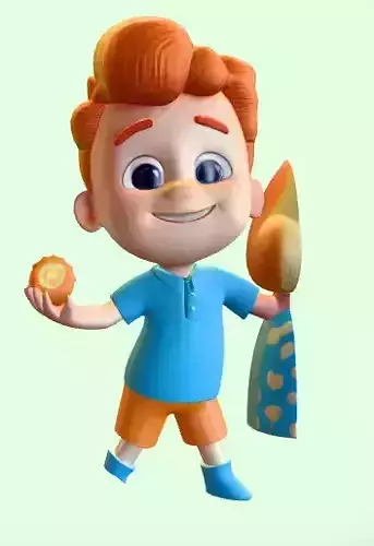 cartoon boy holding an orange ball