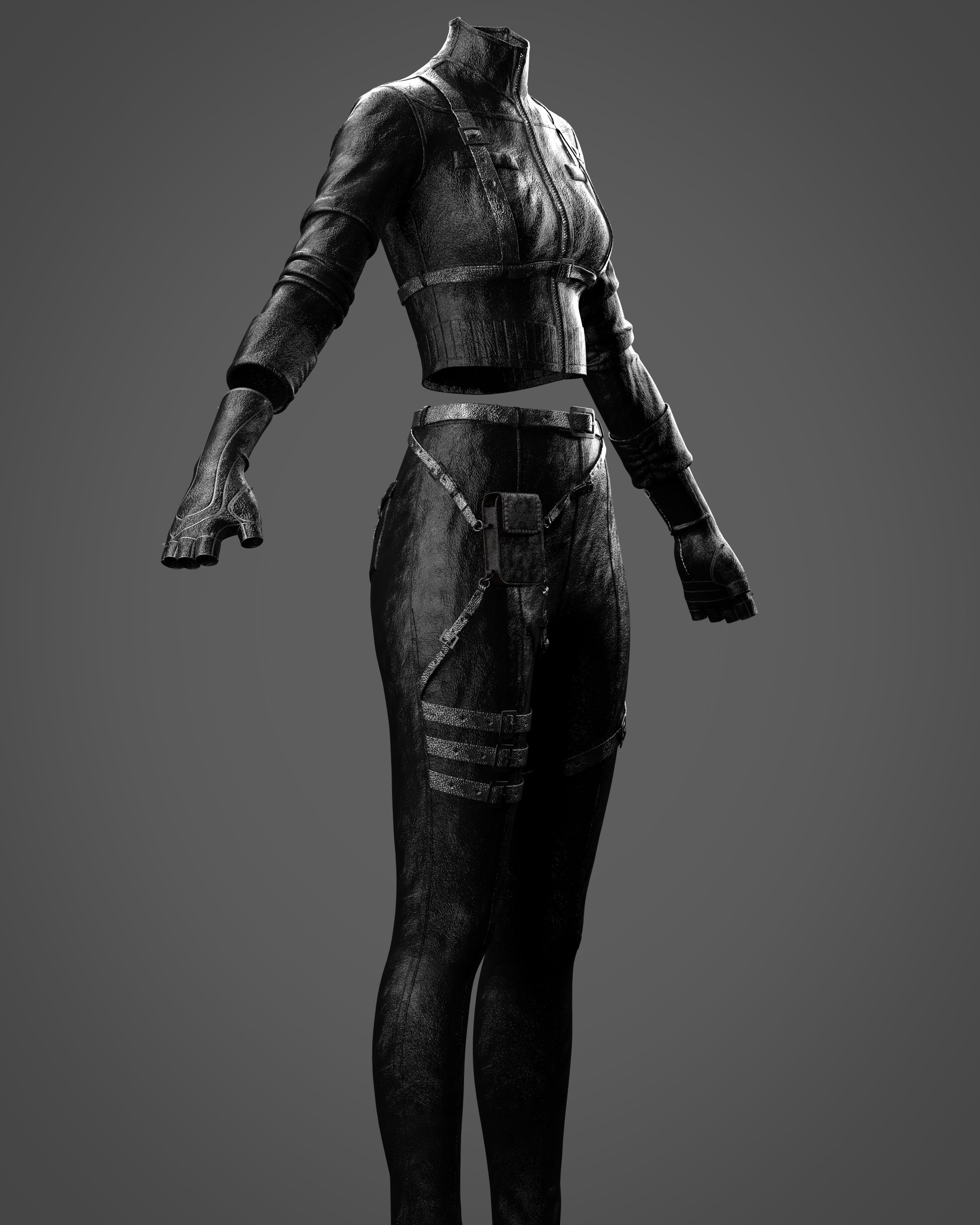 Combat-Ready Female Outfit Clo3D Marvelous Designer Low-poly 3D model_5