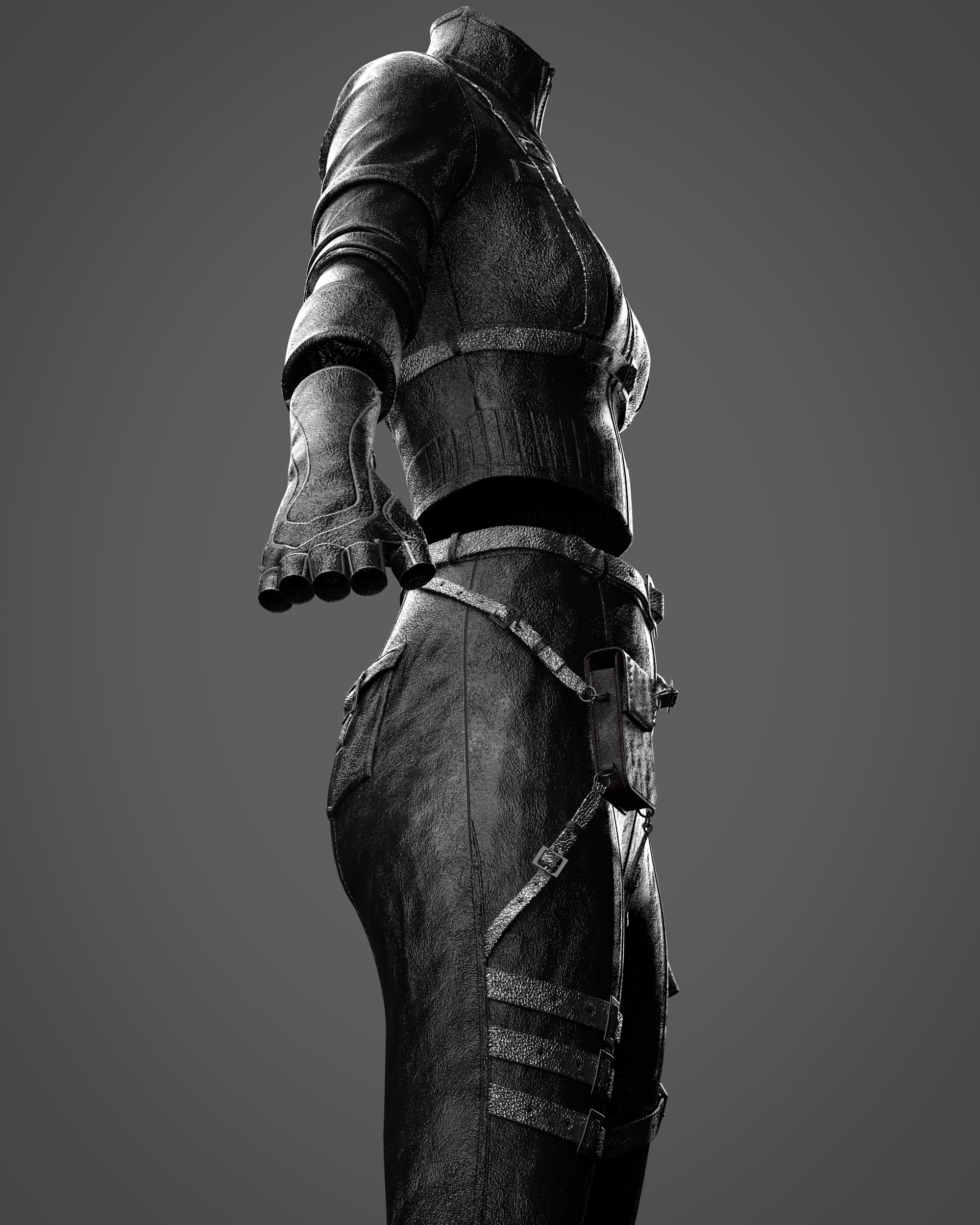 Combat-Ready Female Outfit Clo3D Marvelous Designer Low-poly 3D model_3