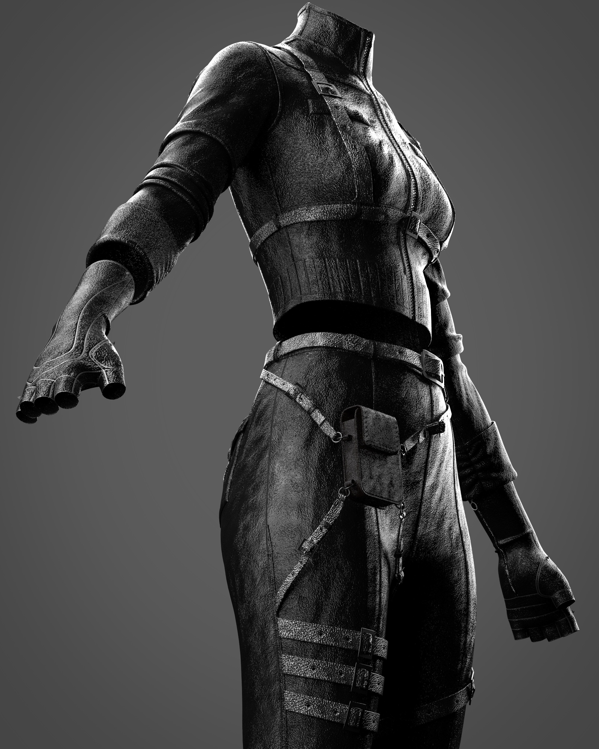Combat-Ready Female Outfit Clo3D Marvelous Designer Low-poly 3D model_9