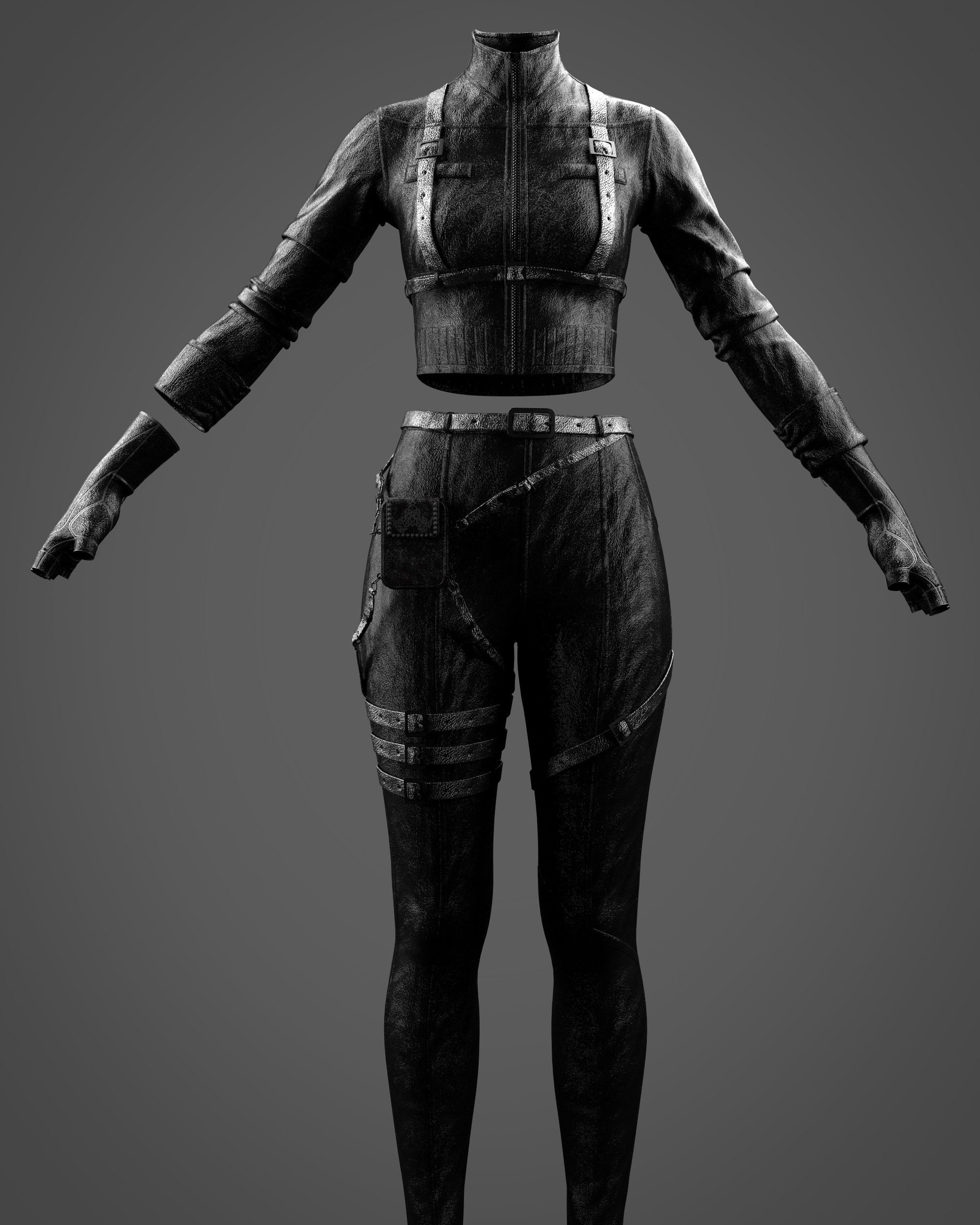 Combat-Ready Female Outfit Clo3D Marvelous Designer Low-poly 3D model_4