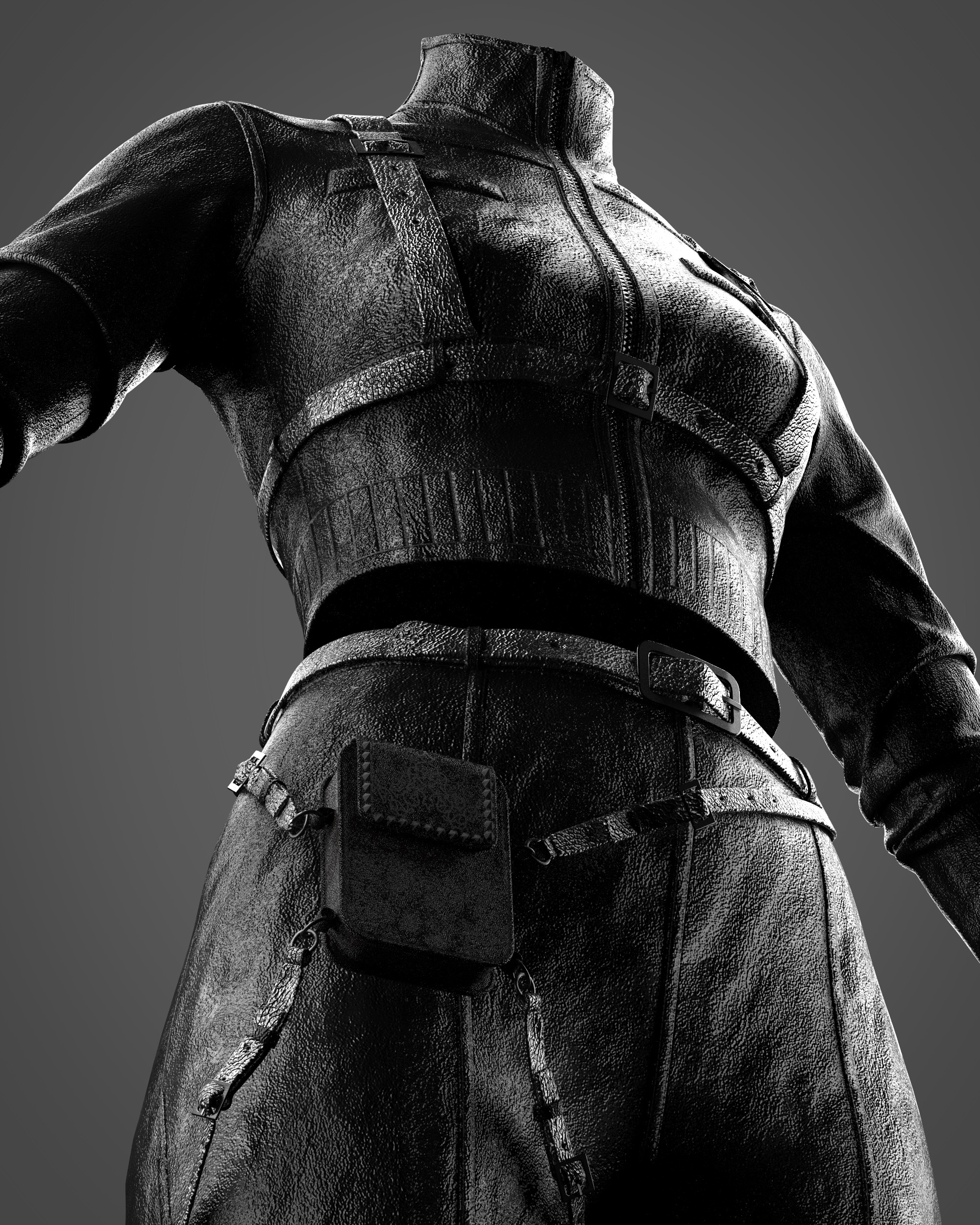 Combat-Ready Female Outfit Clo3D Marvelous Designer Low-poly 3D model_12