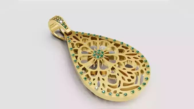 gold floral pendant  3D printable model     