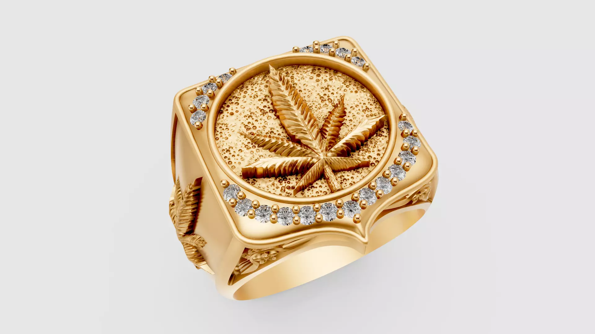 Marijuana ring silver gold jewelry printable model 3D print model