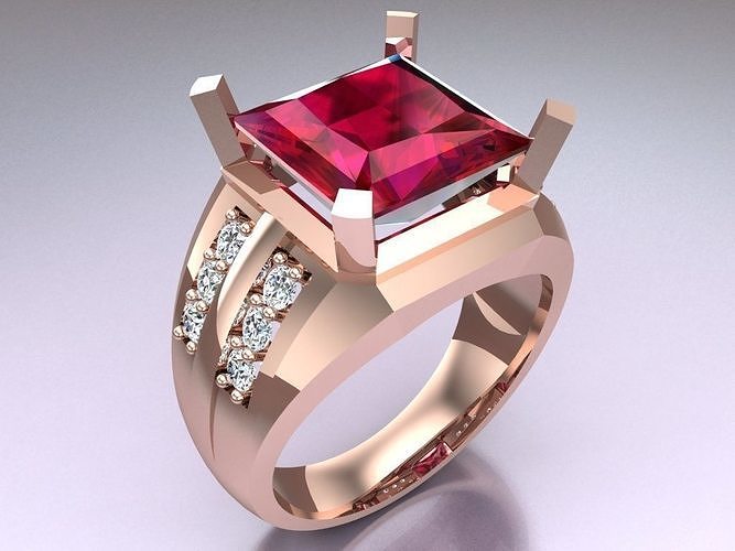 Square Stone Rings - Mens Rings - N817321 3D print model
