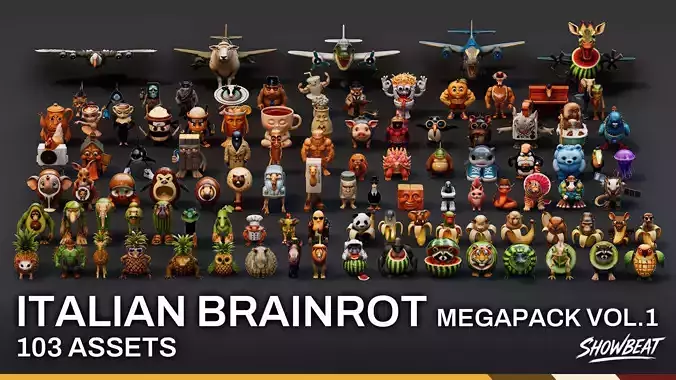 Italian Brainrot MEGAPACK 103 Assets Low-poly 3D model