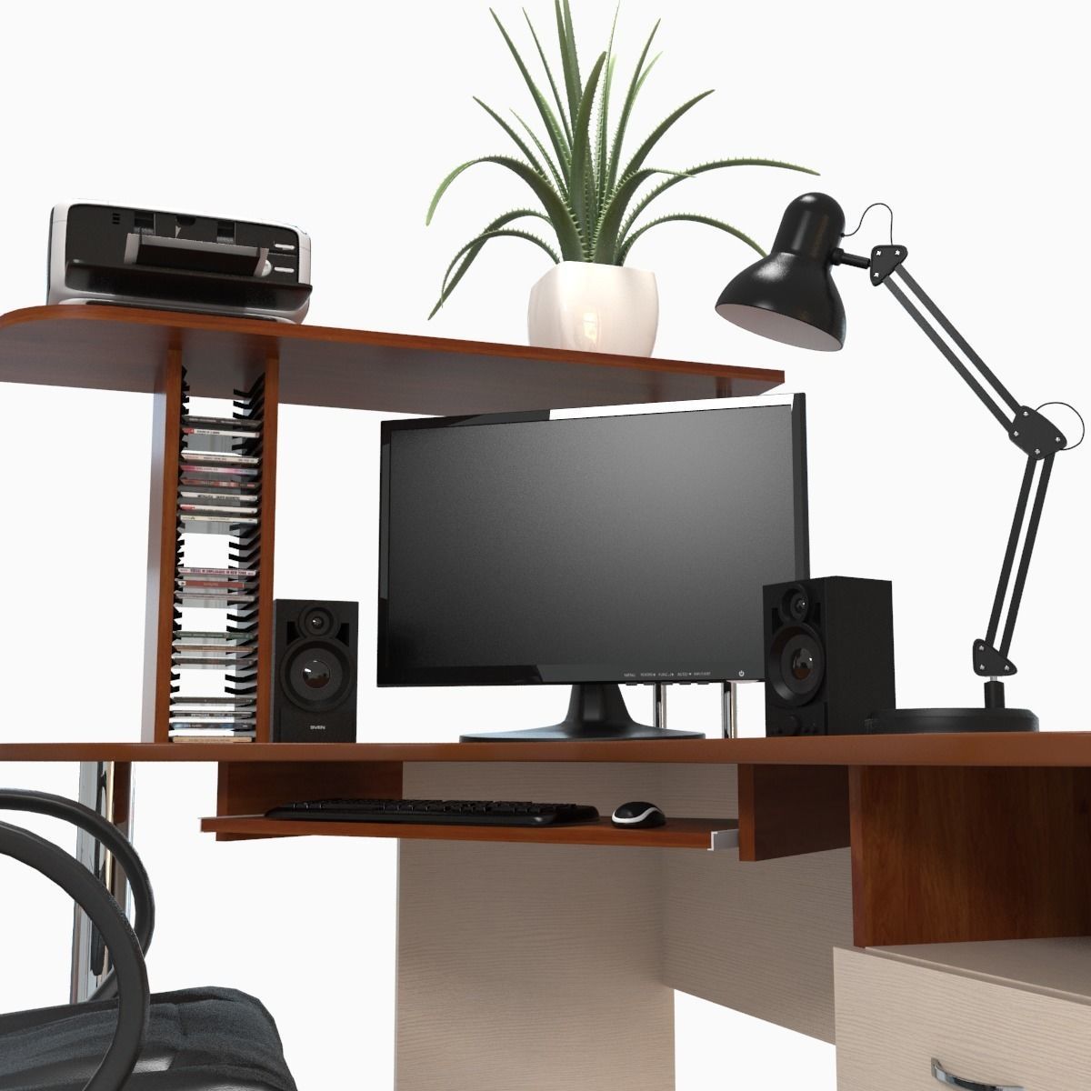computer desk workstation 3D model_4