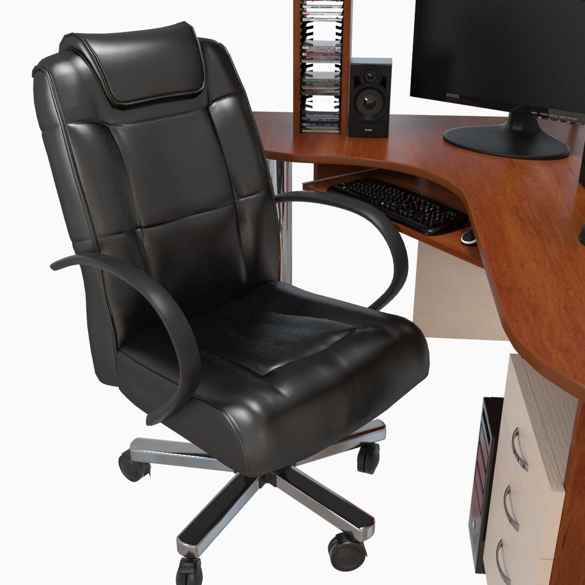 computer desk workstation 3D model_2