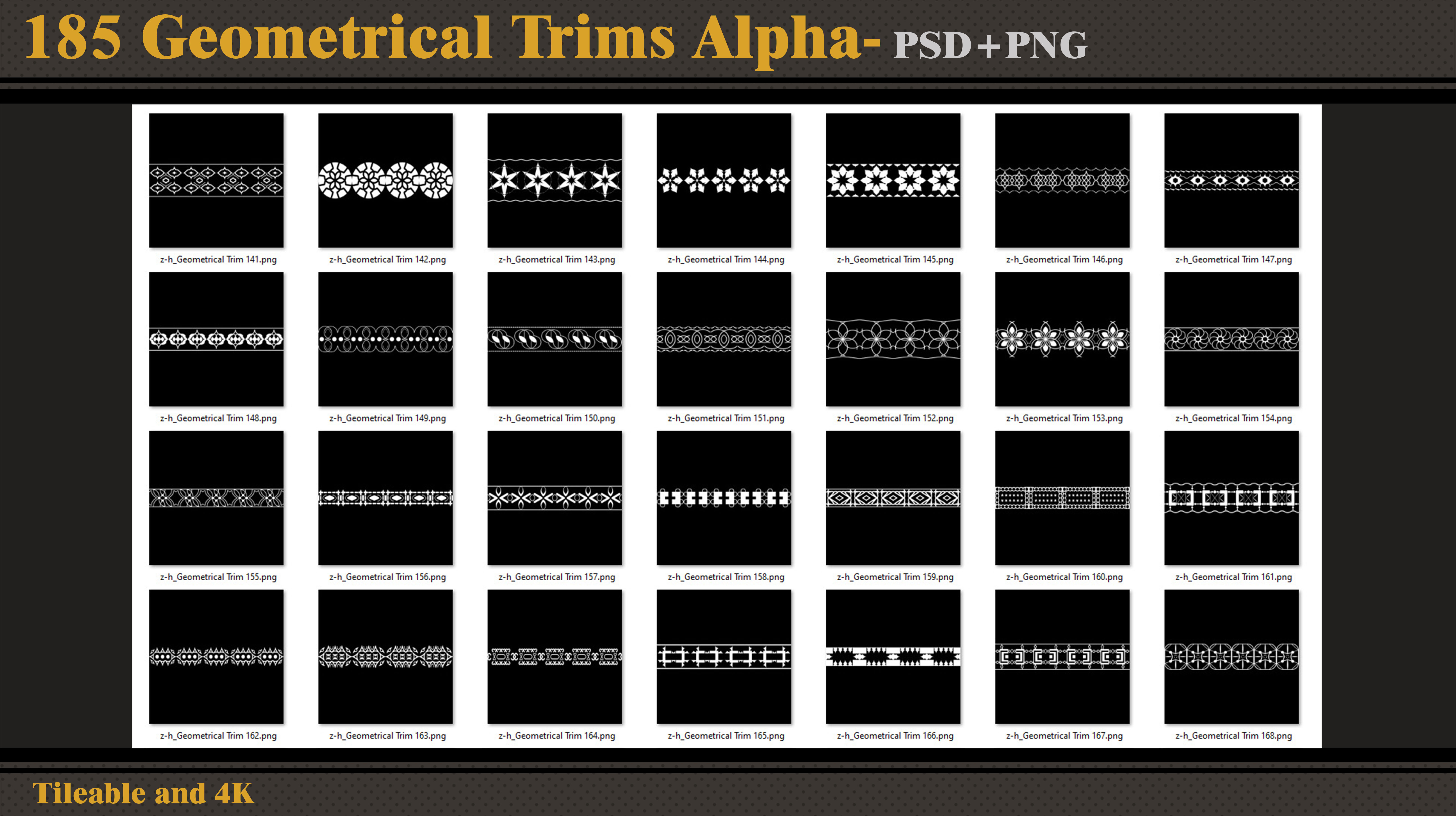 185 Geometrical Trims-Alpha-tileable- seamless- 4K PNG - PSD Texture_6
