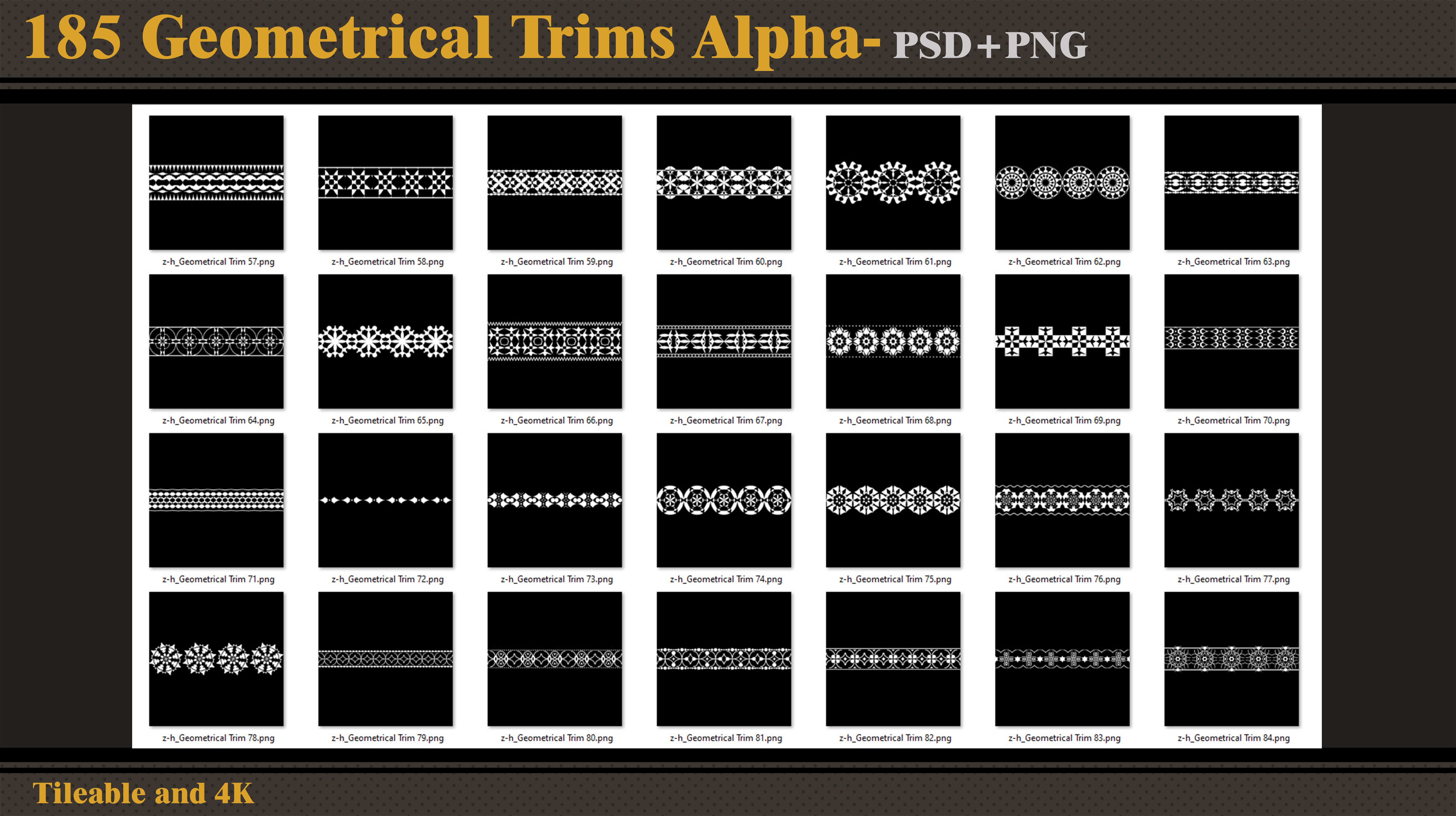 185 Geometrical Trims-Alpha-tileable- seamless- 4K PNG - PSD Texture_3