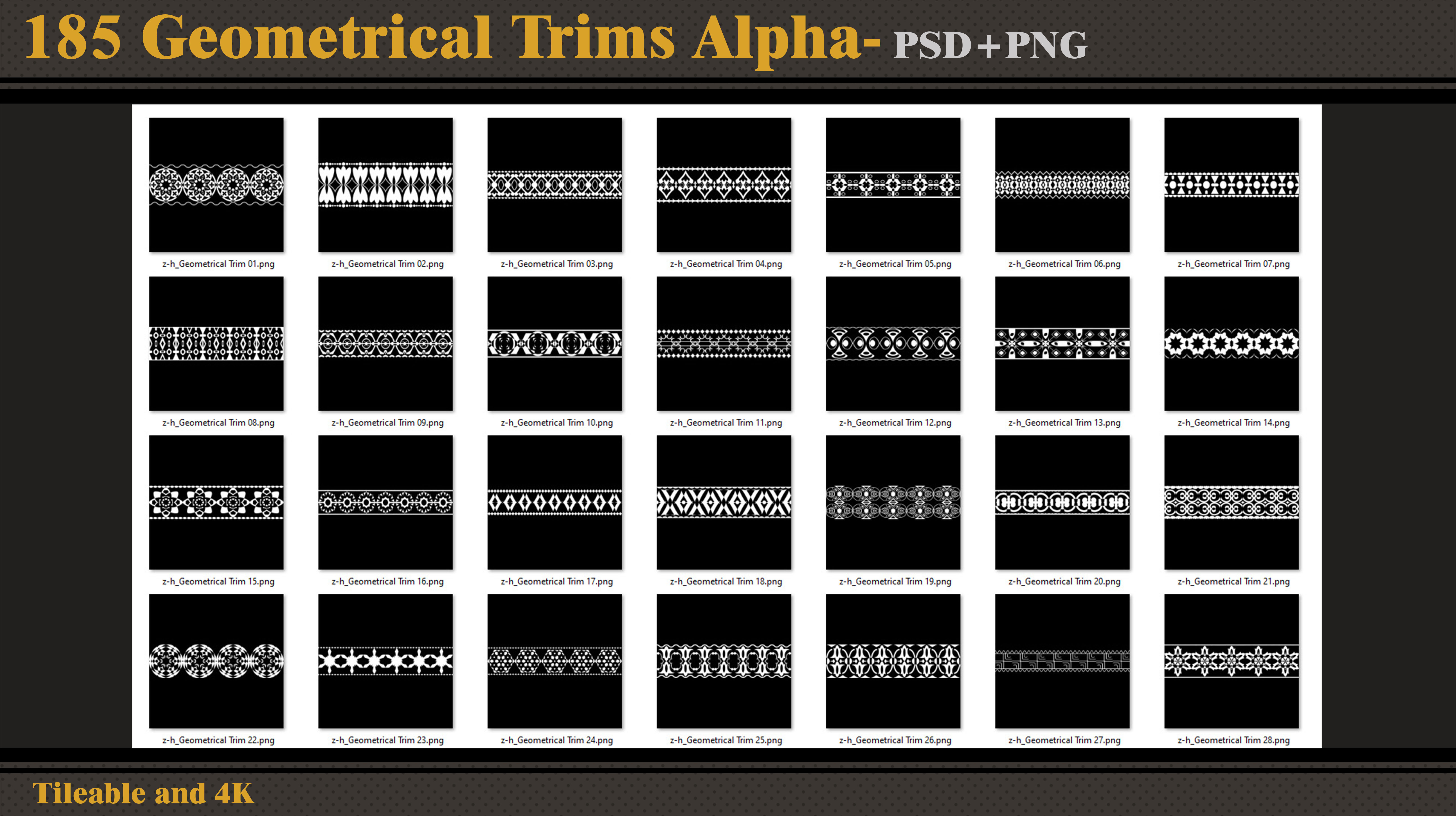 185 Geometrical Trims-Alpha-tileable- seamless- 4K PNG - PSD Texture_1