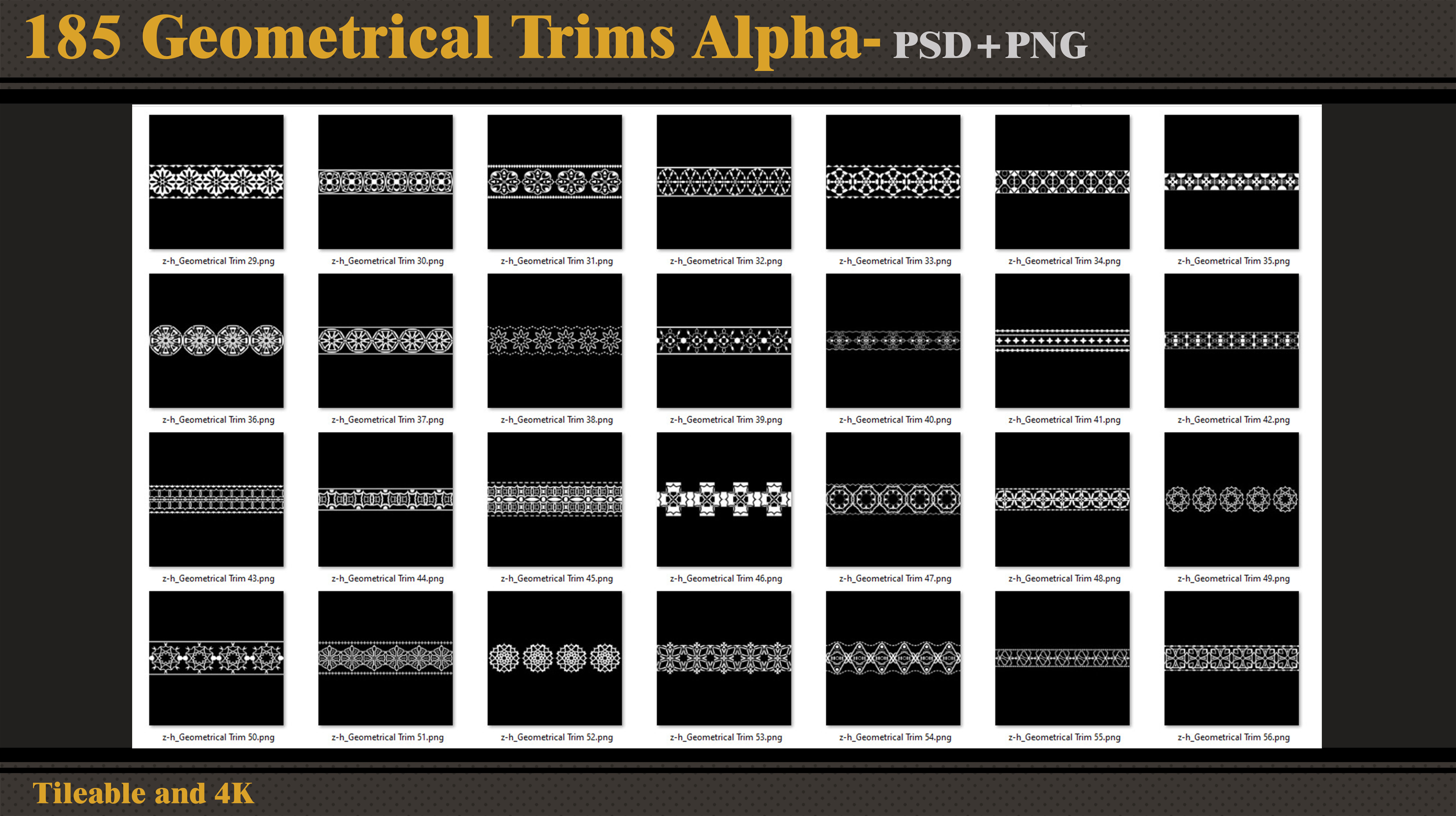 185 Geometrical Trims-Alpha-tileable- seamless- 4K PNG - PSD Texture_2