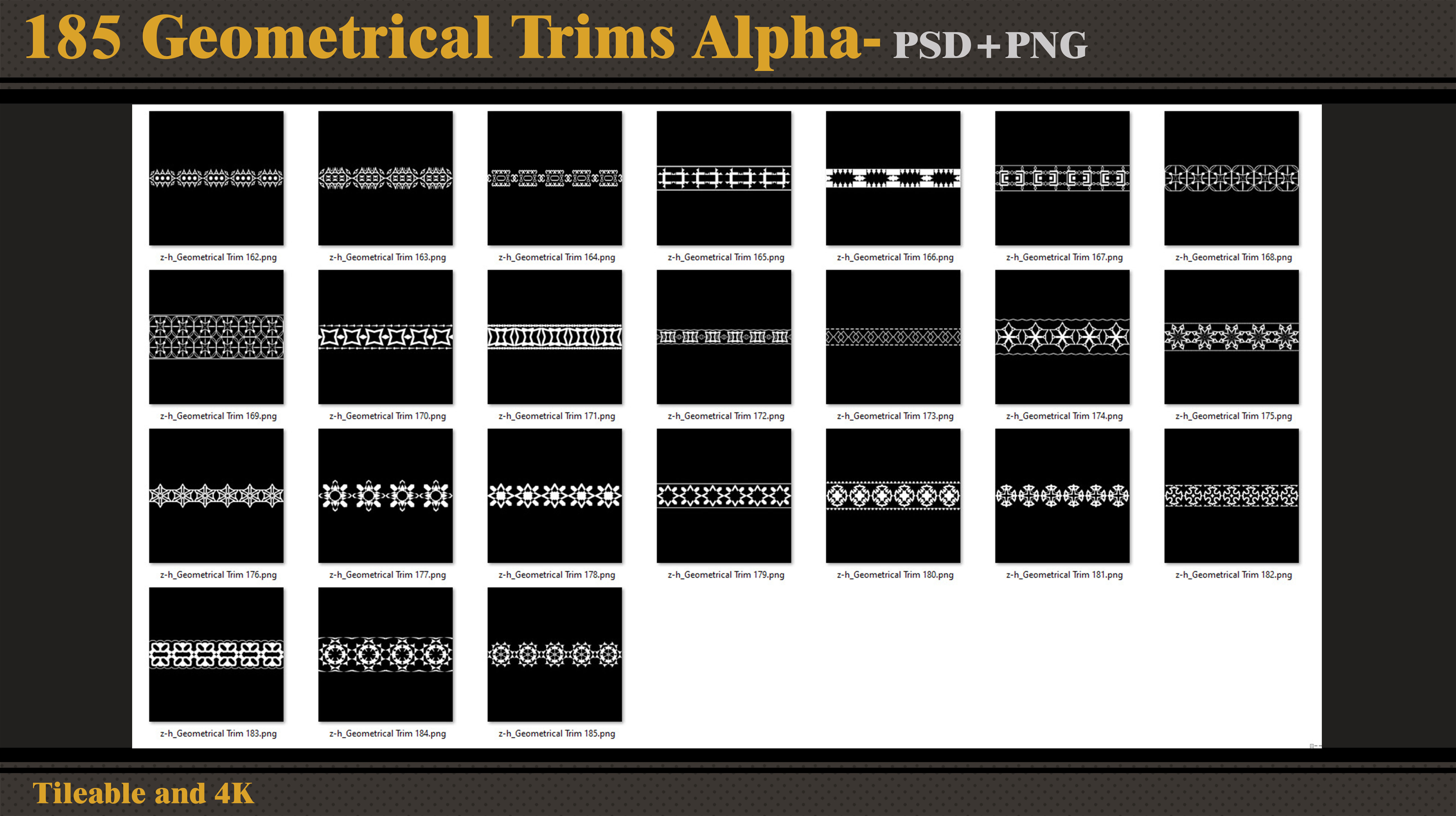 185 Geometrical Trims-Alpha-tileable- seamless- 4K PNG - PSD Texture_7