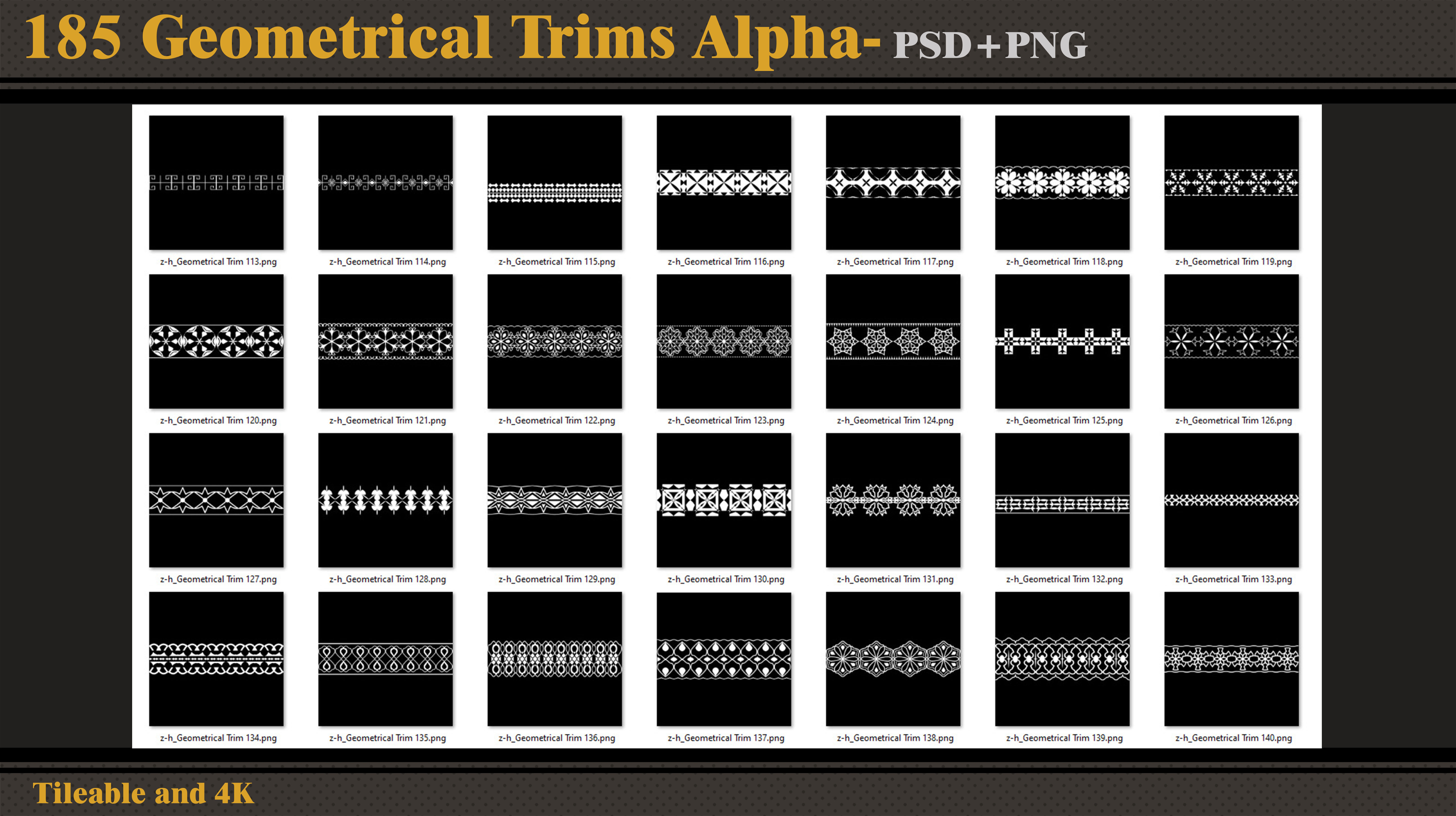 185 Geometrical Trims-Alpha-tileable- seamless- 4K PNG - PSD Texture_5