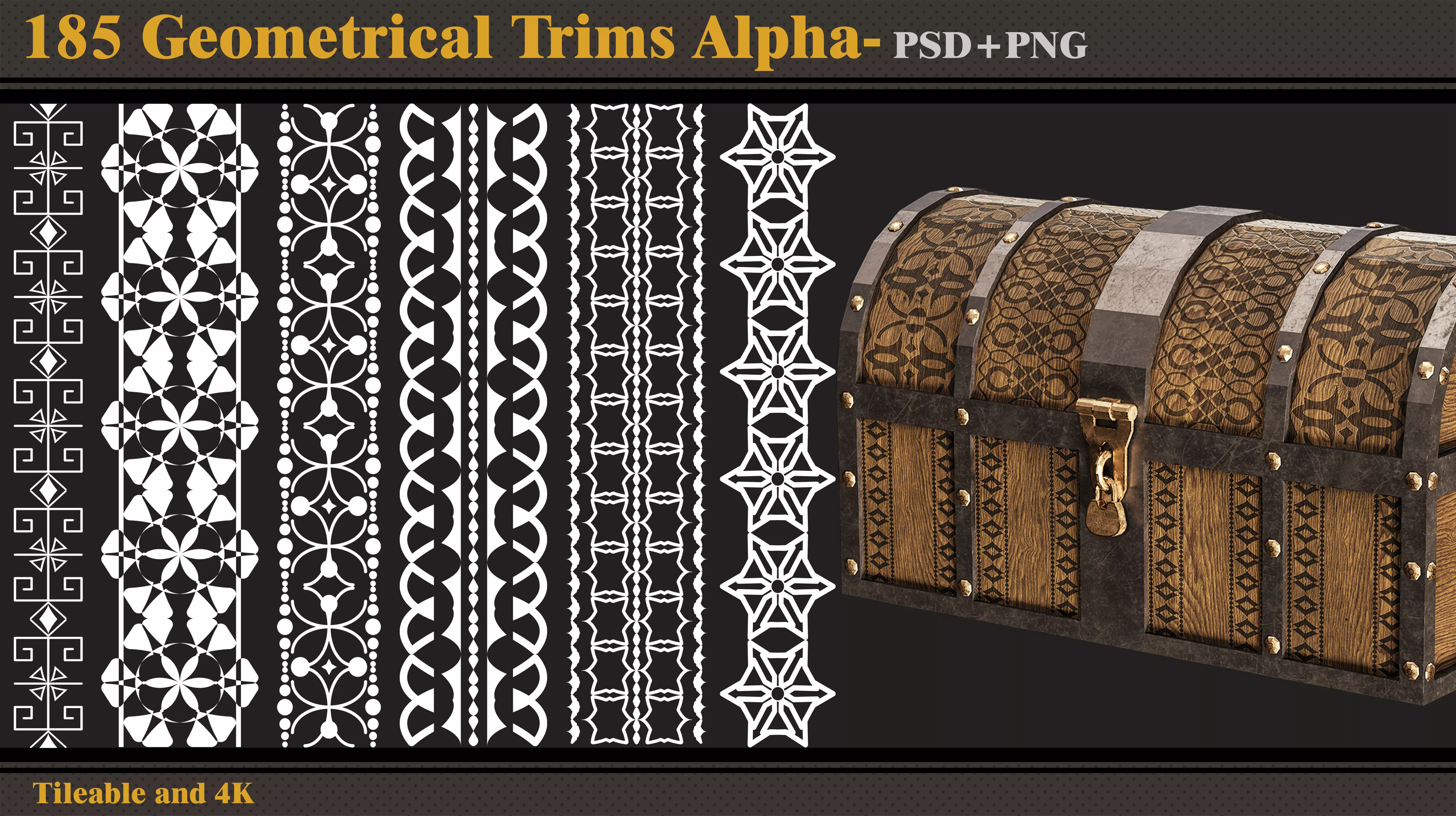 185 Geometrical Trims-Alpha-tileable- seamless- 4K PNG - PSD Texture_0