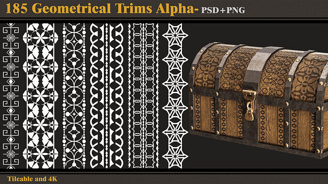 185 Geometrical Trims-Alpha-tileable- seamless- 4K PNG - PSD Texture