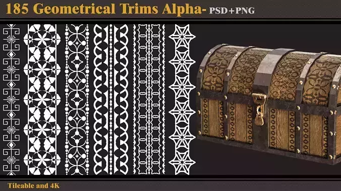 185 Geometrical Trims-Alpha-tileable- seamless- 4K PNG - PSD