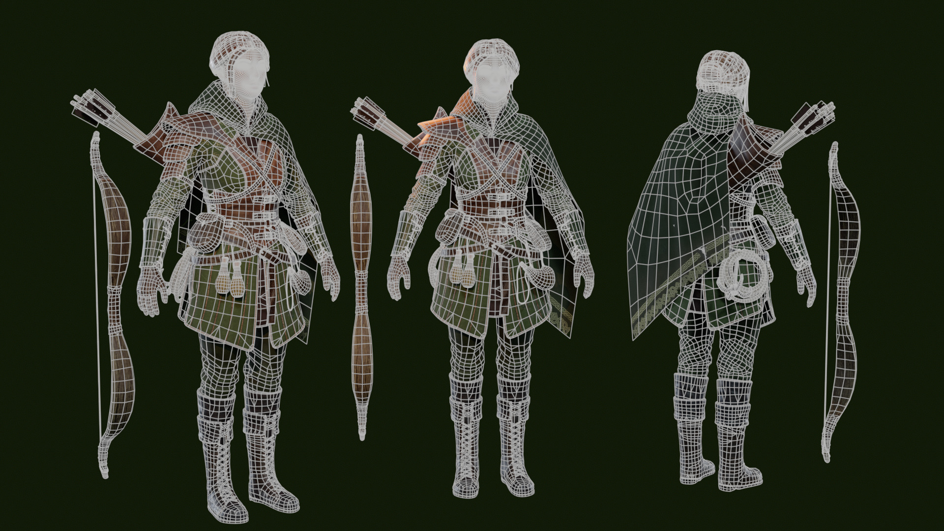 Female Archer Low-poly 3D model_7