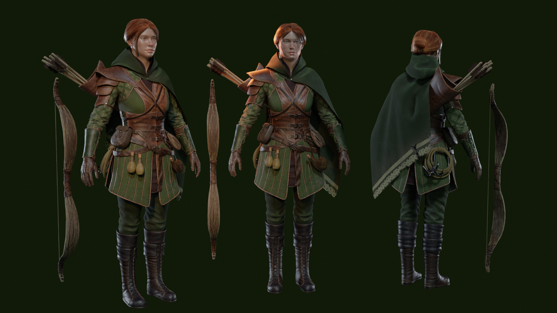 Female Archer Low-poly 3D model_2