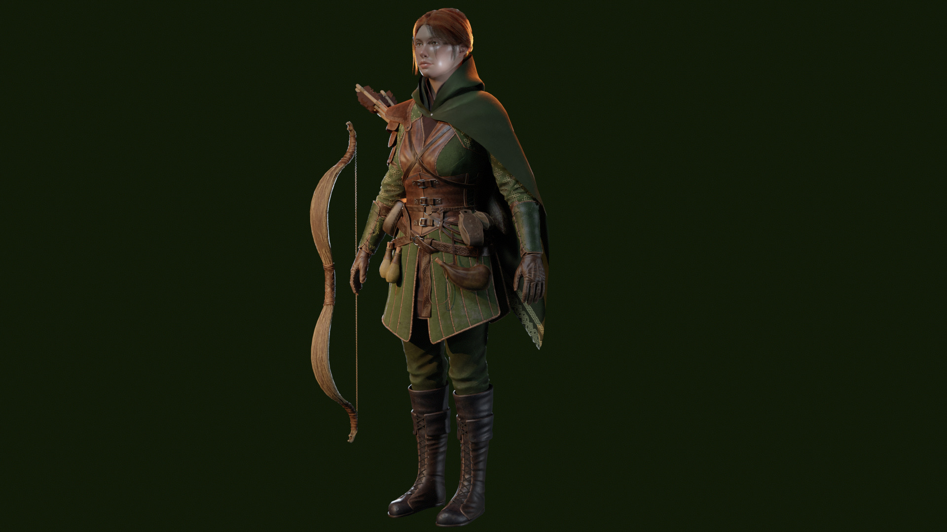 Female Archer Low-poly 3D model_1