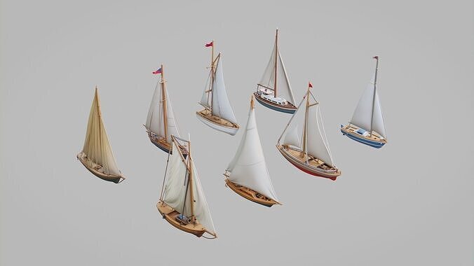 Sailboats Pack Collection Low-poly 3D model