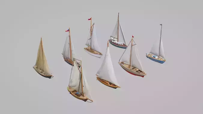 Sailboats Pack Collection Low-poly 3D model