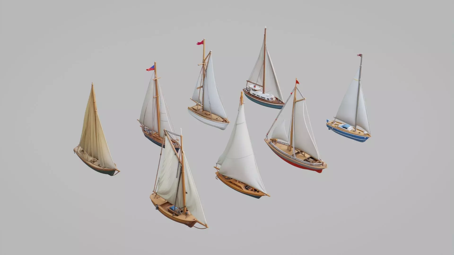 Sailboats Pack Collection Low-poly 3D model_0