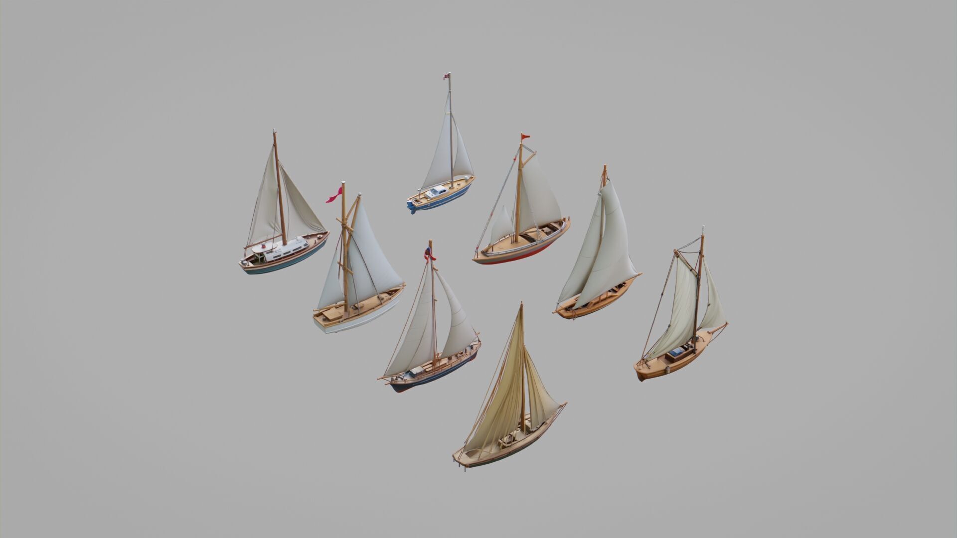 Sailboats Pack Collection Low-poly 3D model_3