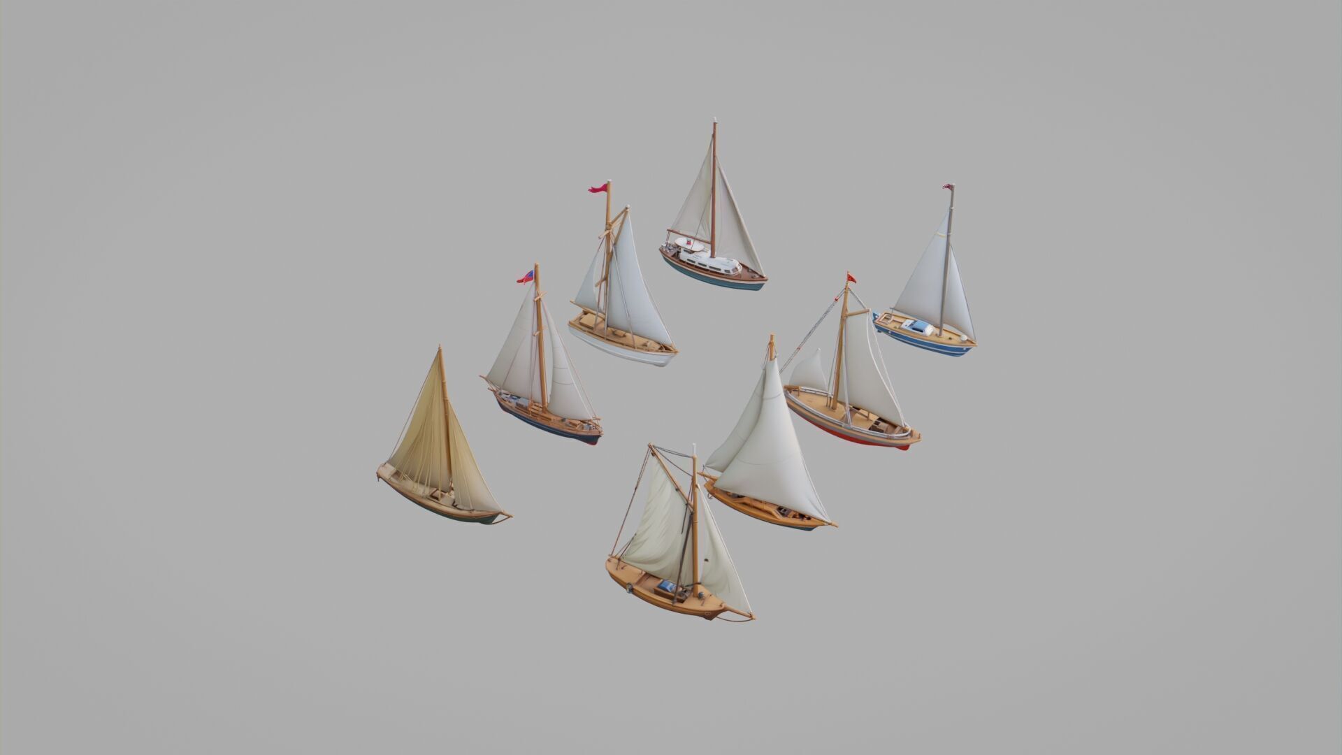 Sailboats Pack Collection Low-poly 3D model_4